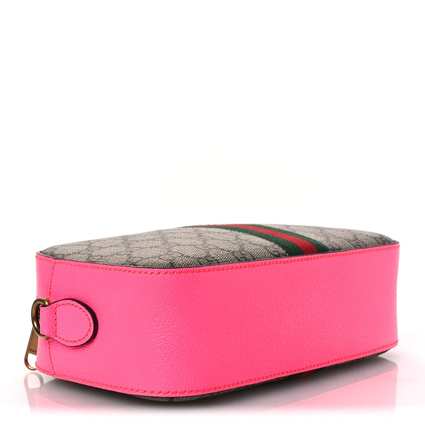 GG Supreme Monogram Textured Dollar Calfskin Web Ophidia Small Crossbody Bag Beige Ebony Fuchsia