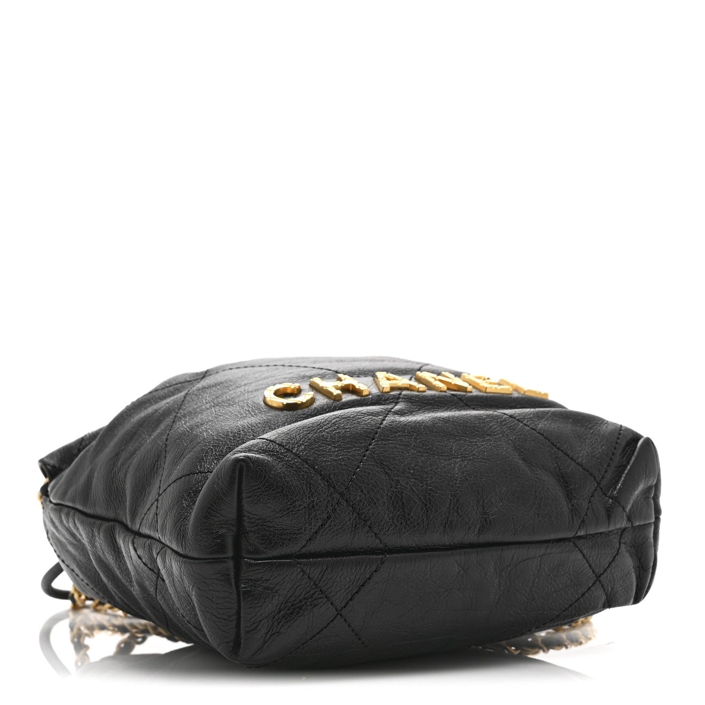 Shiny Crumpled Calfskin Quilted Pearl Mini Chanel 22 Black
