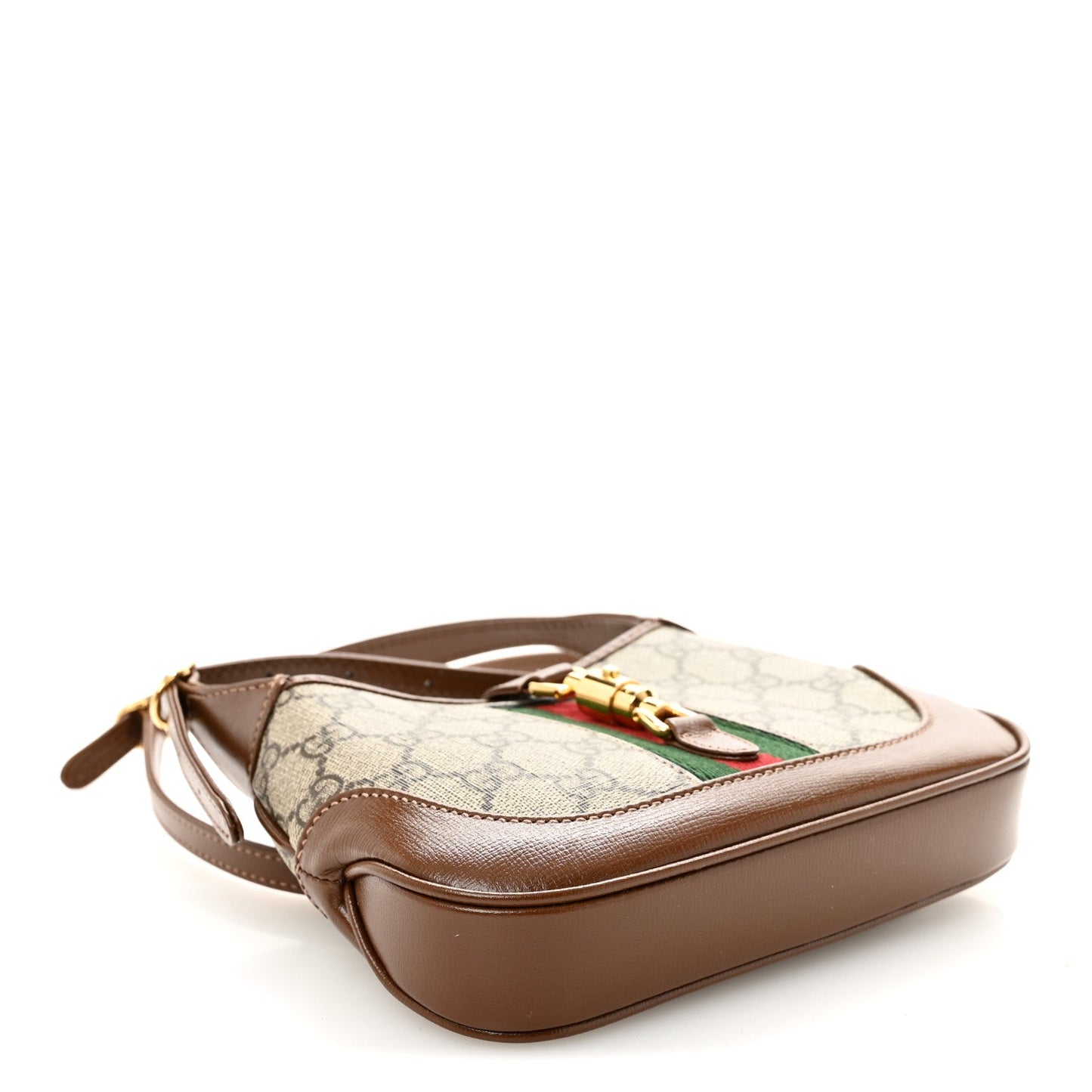 GG Supreme Monogram Azalea Calfskin Web Mini Jackie 1961 Hobo Beige Ebony Brown Sugar