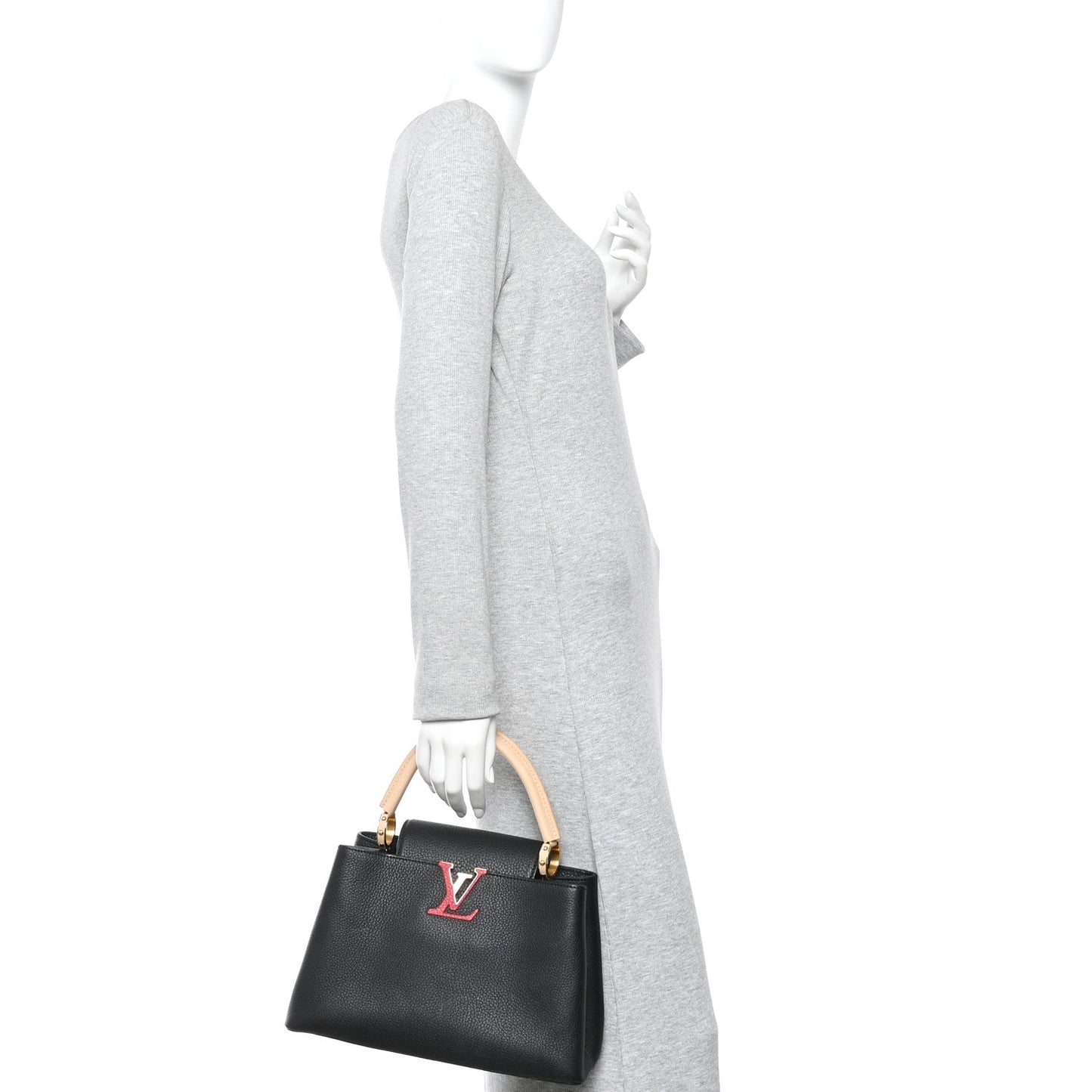 Taurillon Capucines MM Black Beige Red