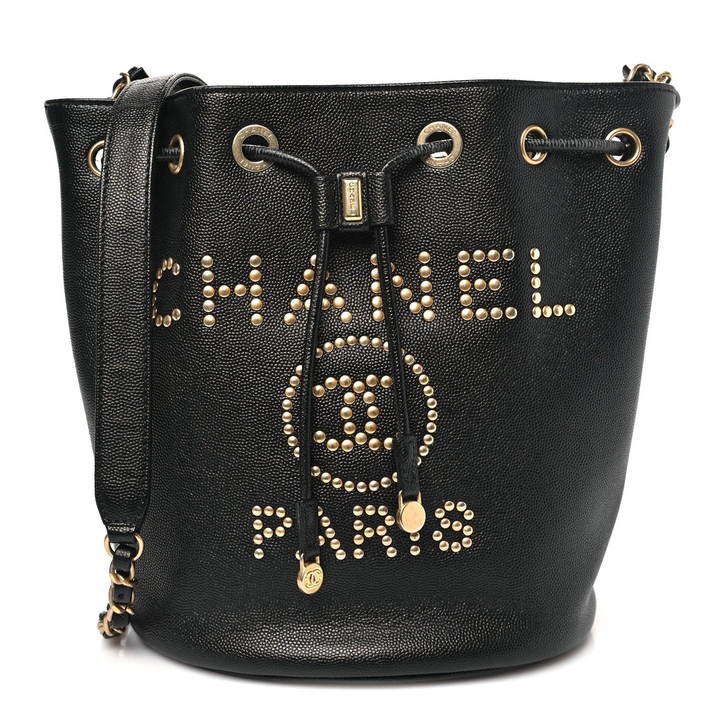 Caviar Deauville Drawstring Bucket Bag Black