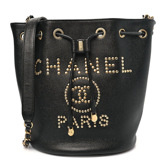 Caviar Deauville Drawstring Bucket Bag Black