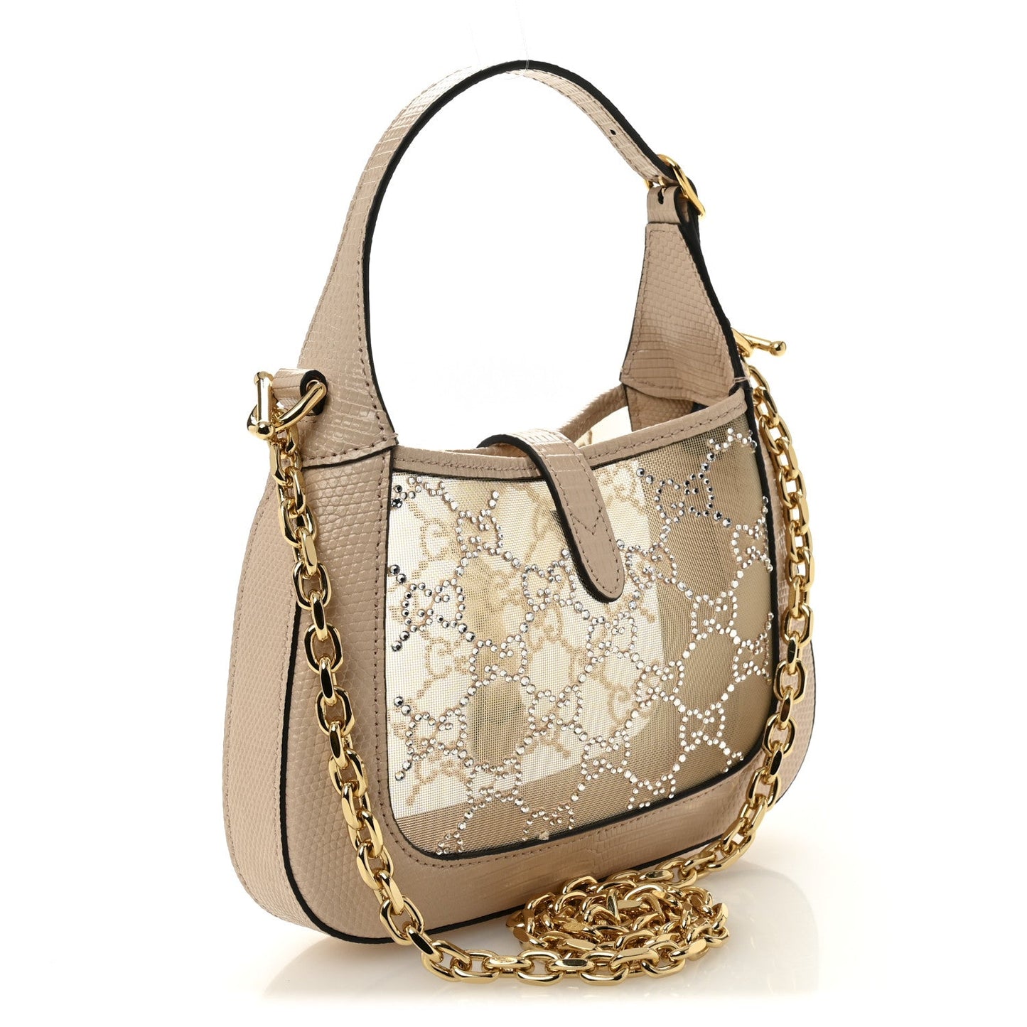Lizard Mesh Crystal GG Monogram Mini Jackie 1961 Hobo Light Powder Skin Rose