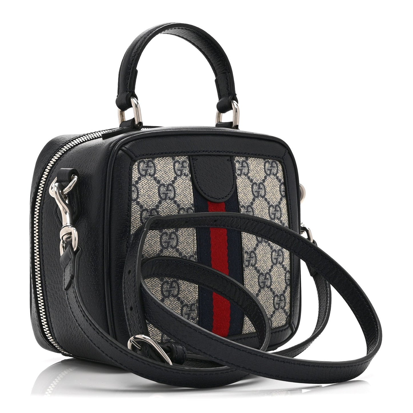 GG Supreme Monogram Mini Ophidia Top Handle Square Shoulder Bag Beige Blue