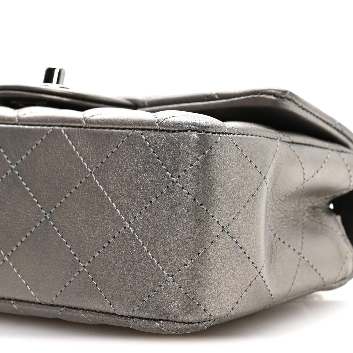 Metallic Lambskin Quilted Mini Rectangular Flap Silver