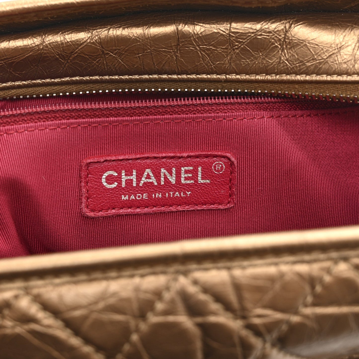 Metallic Aged Calfskin Quilted Medium Gabrielle  Bronze