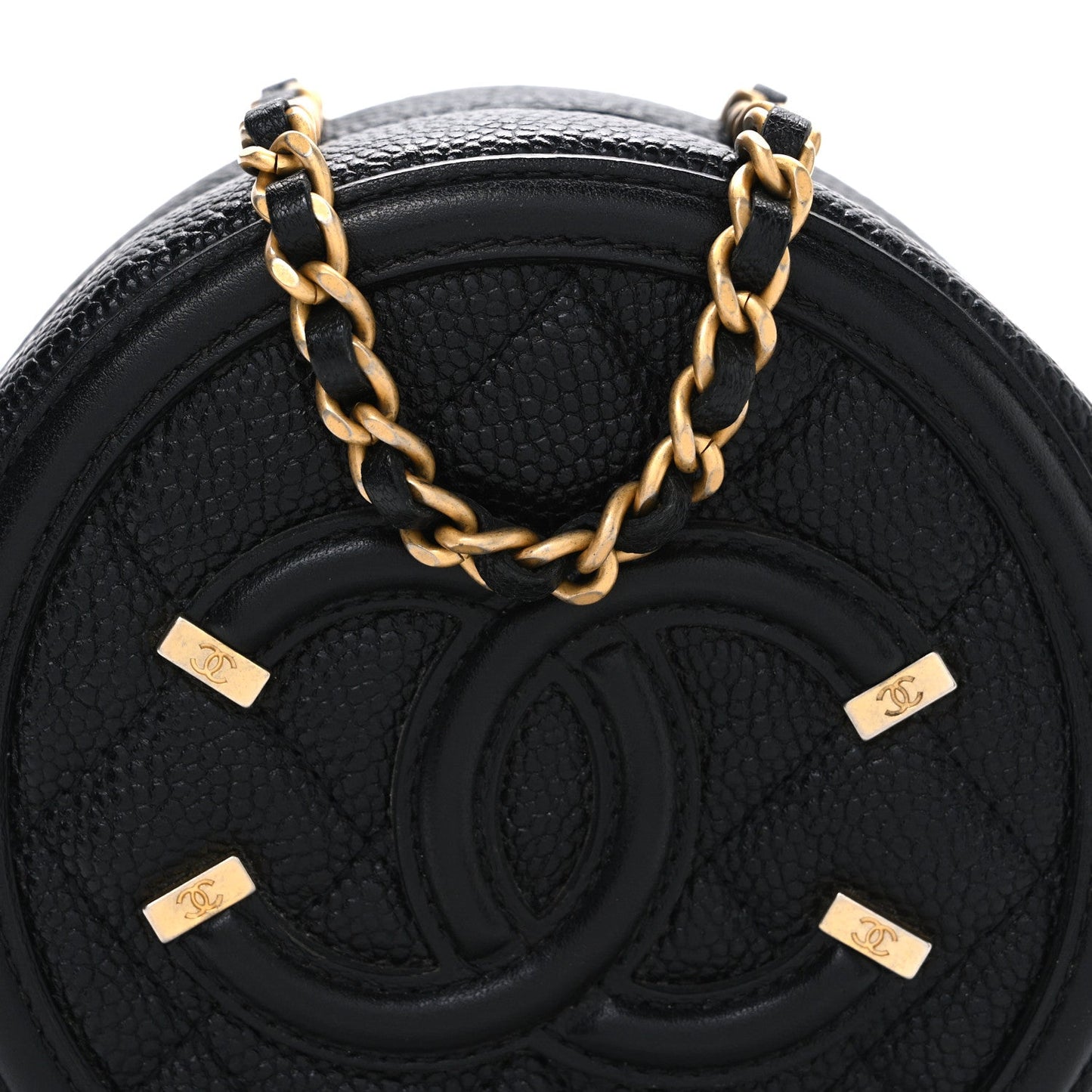 Caviar Quilted Round Filigree Crossbody Black