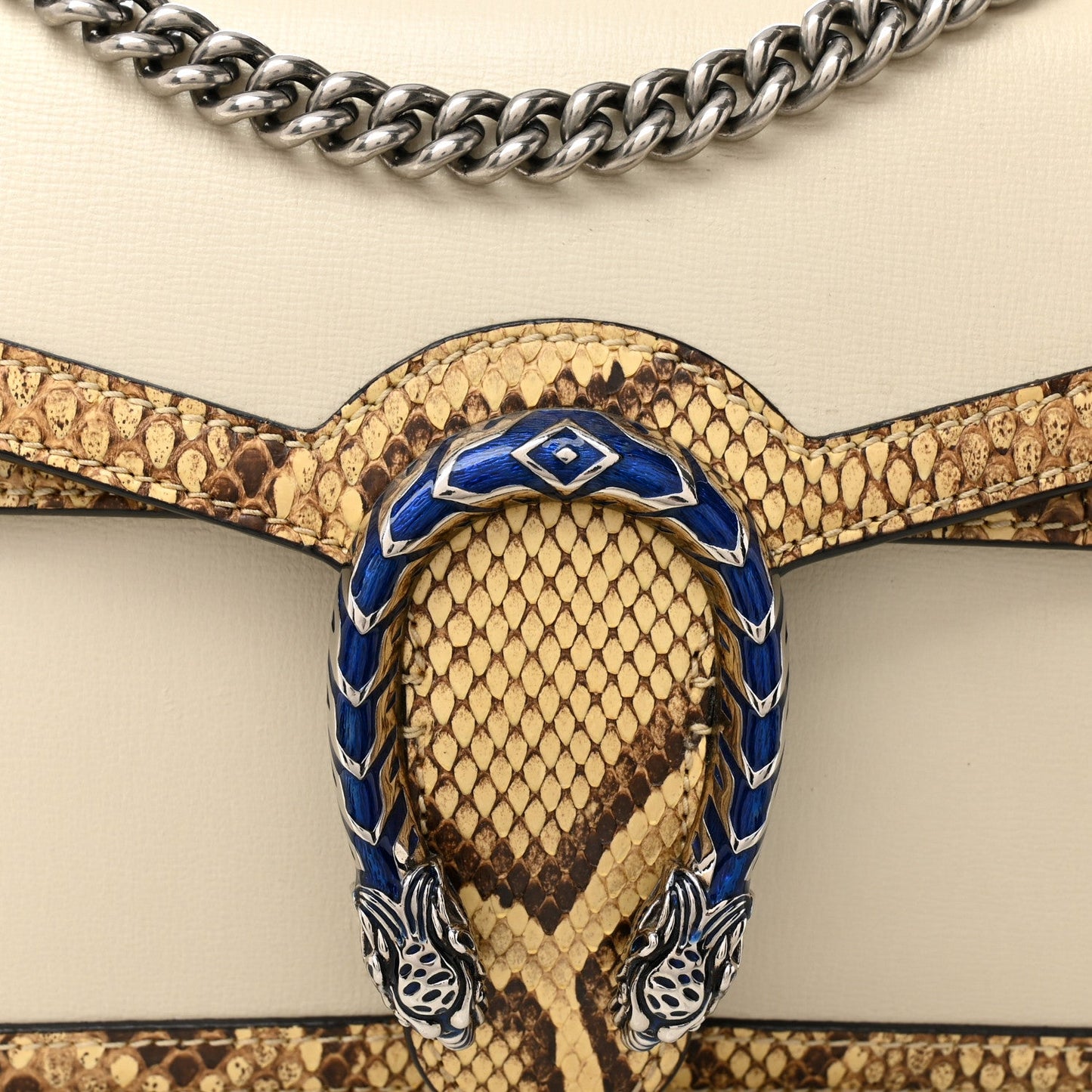 Calfskin Snakeskin Enamel Small Dionysus Shoulder Bag White Beige Electric Blue