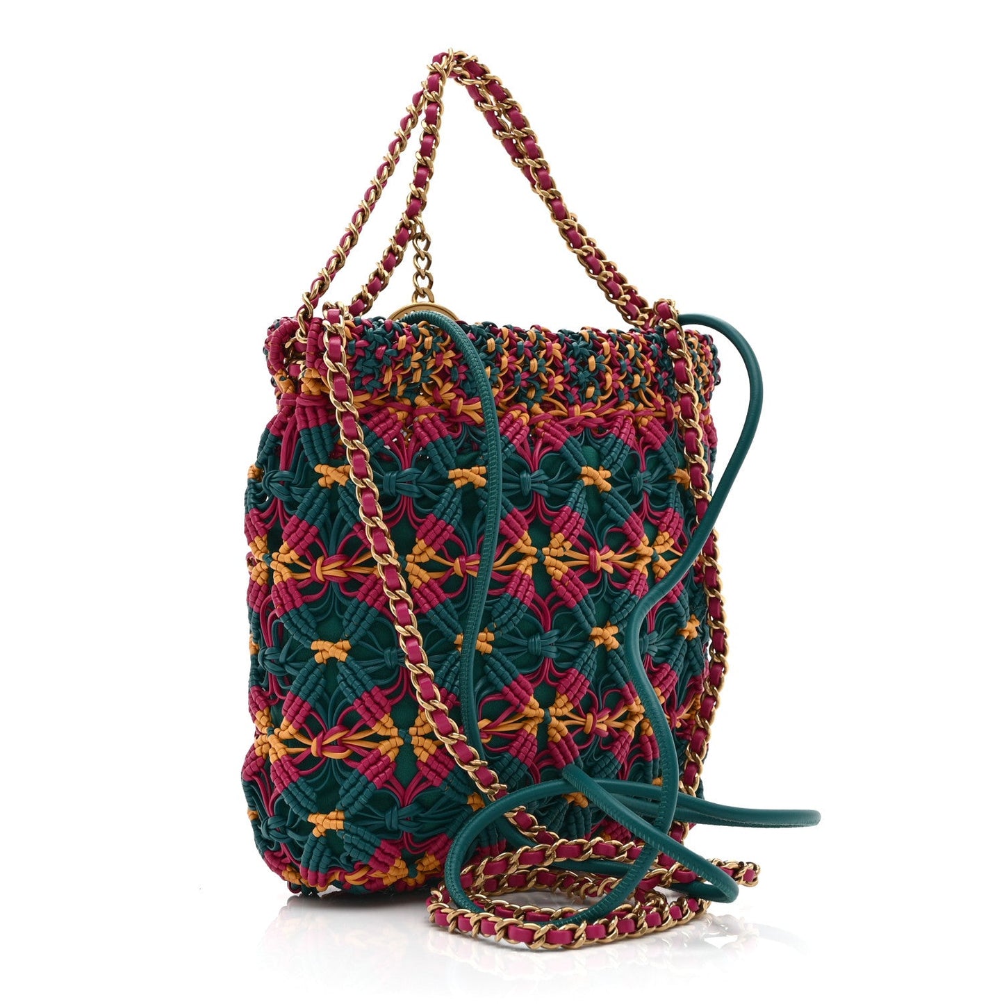 Calfskin Macrame Mini Chanel 22  Green Purple Yellow