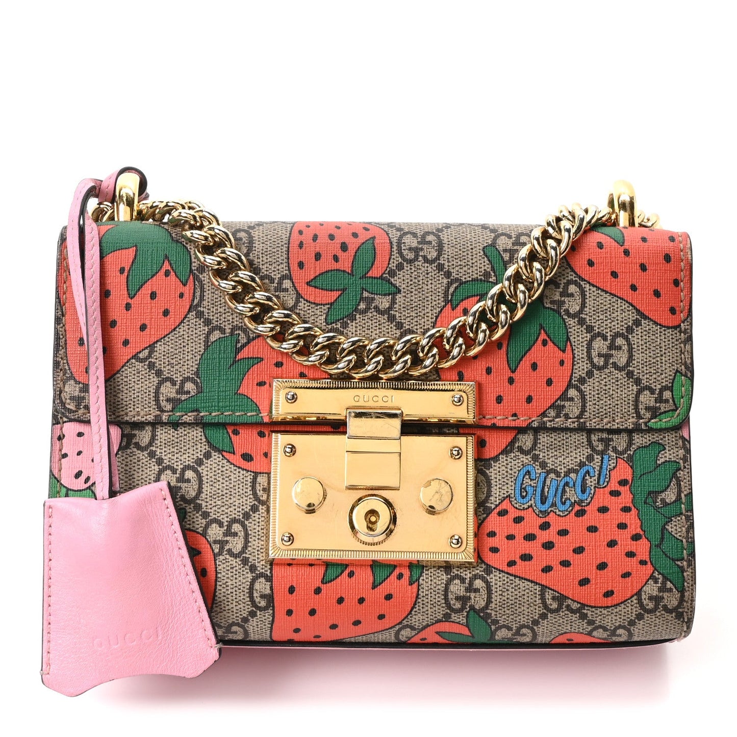 GG Supreme Monogram Strawberry Small Padlock Shoulder Bag