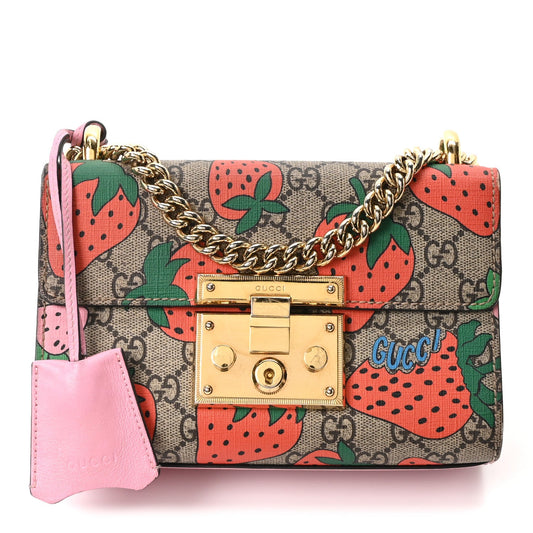 GG Supreme Monogram Strawberry Small Padlock Shoulder Bag
