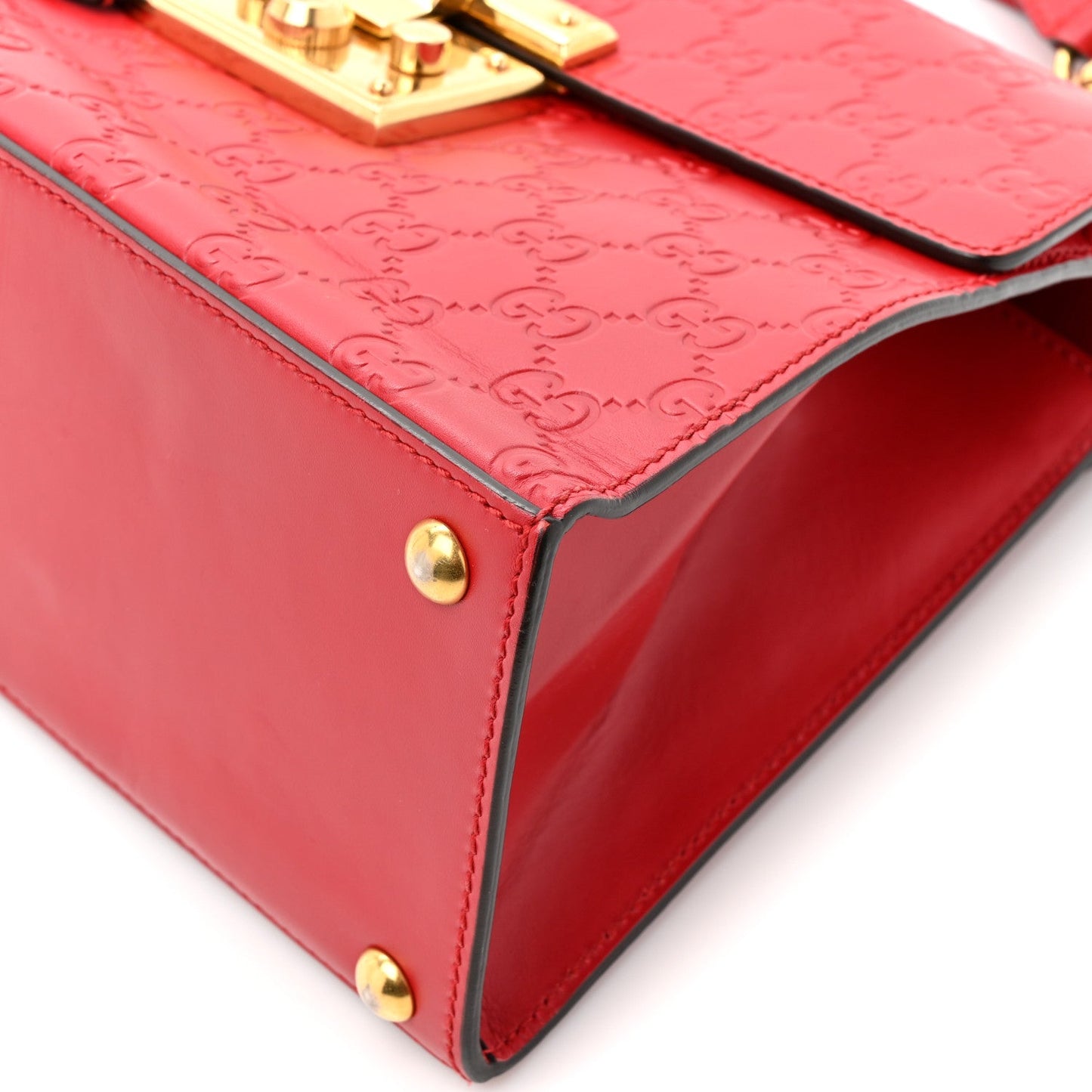 Guccissima Signature Small Padlock Top Handle Bag Hibiscus Red