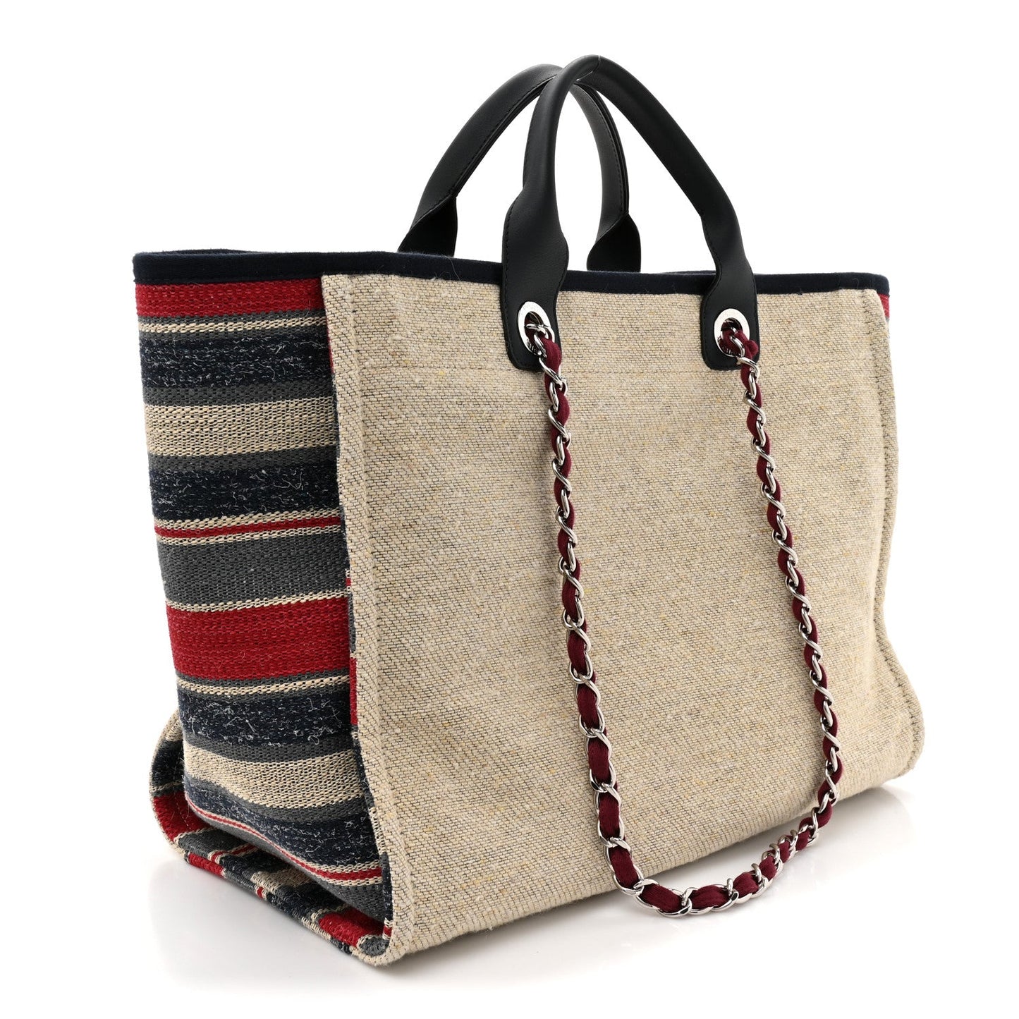 Striped Canvas Medium Deauville Tote Beige