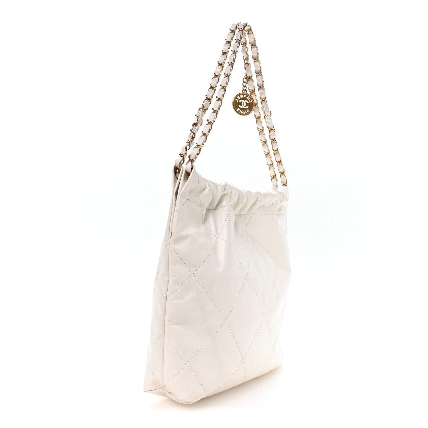 Shiny Calfskin Quilted Small Chanel 22 White