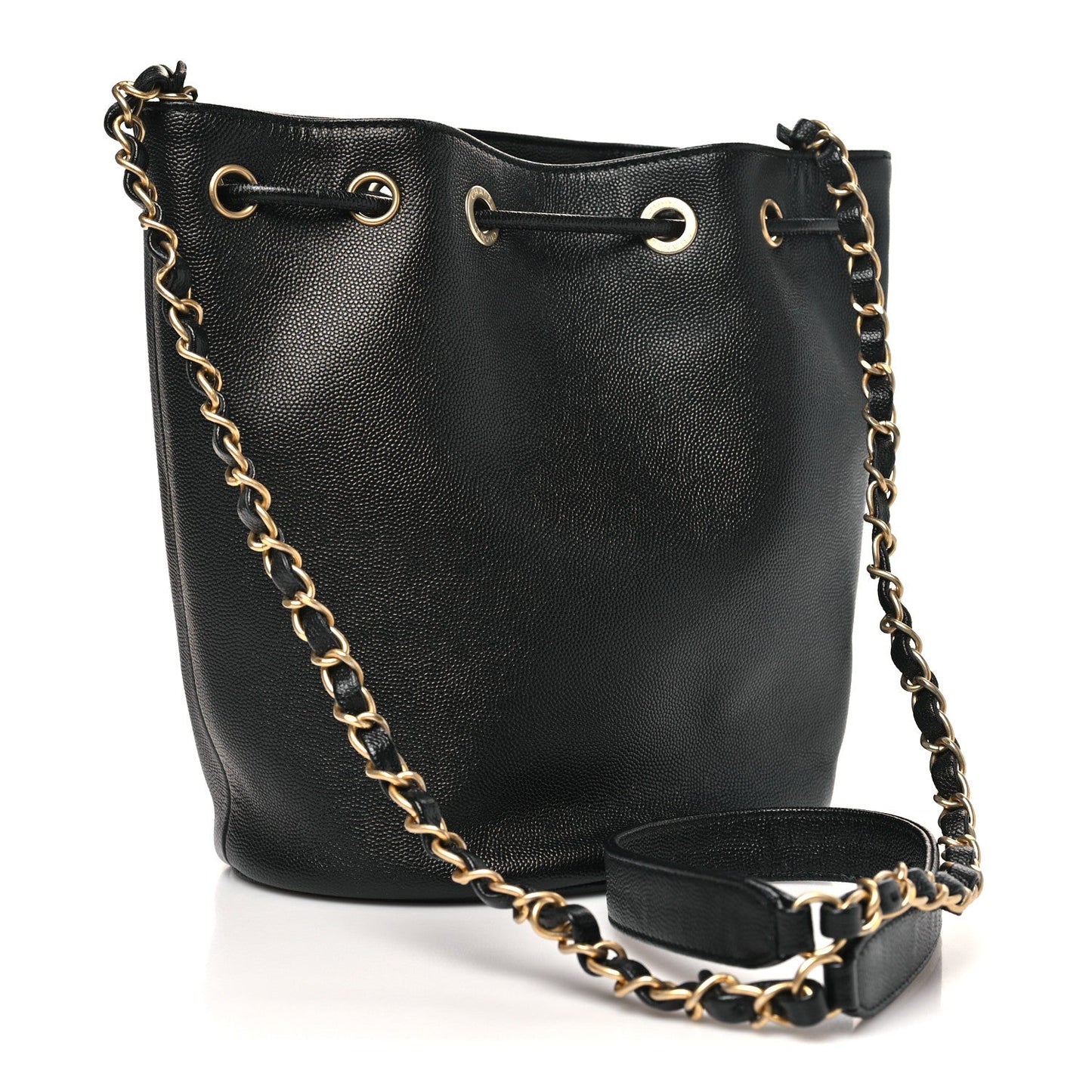 Caviar Deauville Drawstring Bucket Bag Black