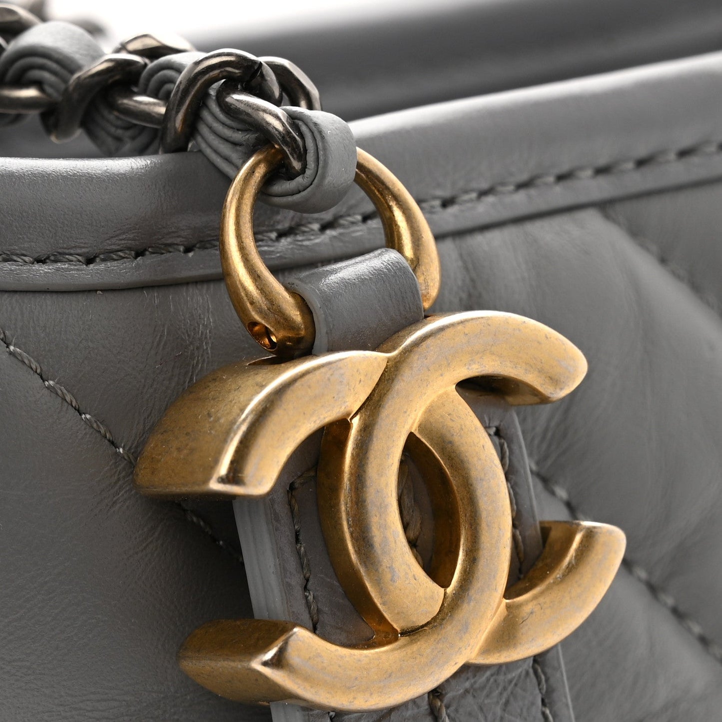 Aged Calfskin Chevron Quilted Small Gabrielle Hobo Grey