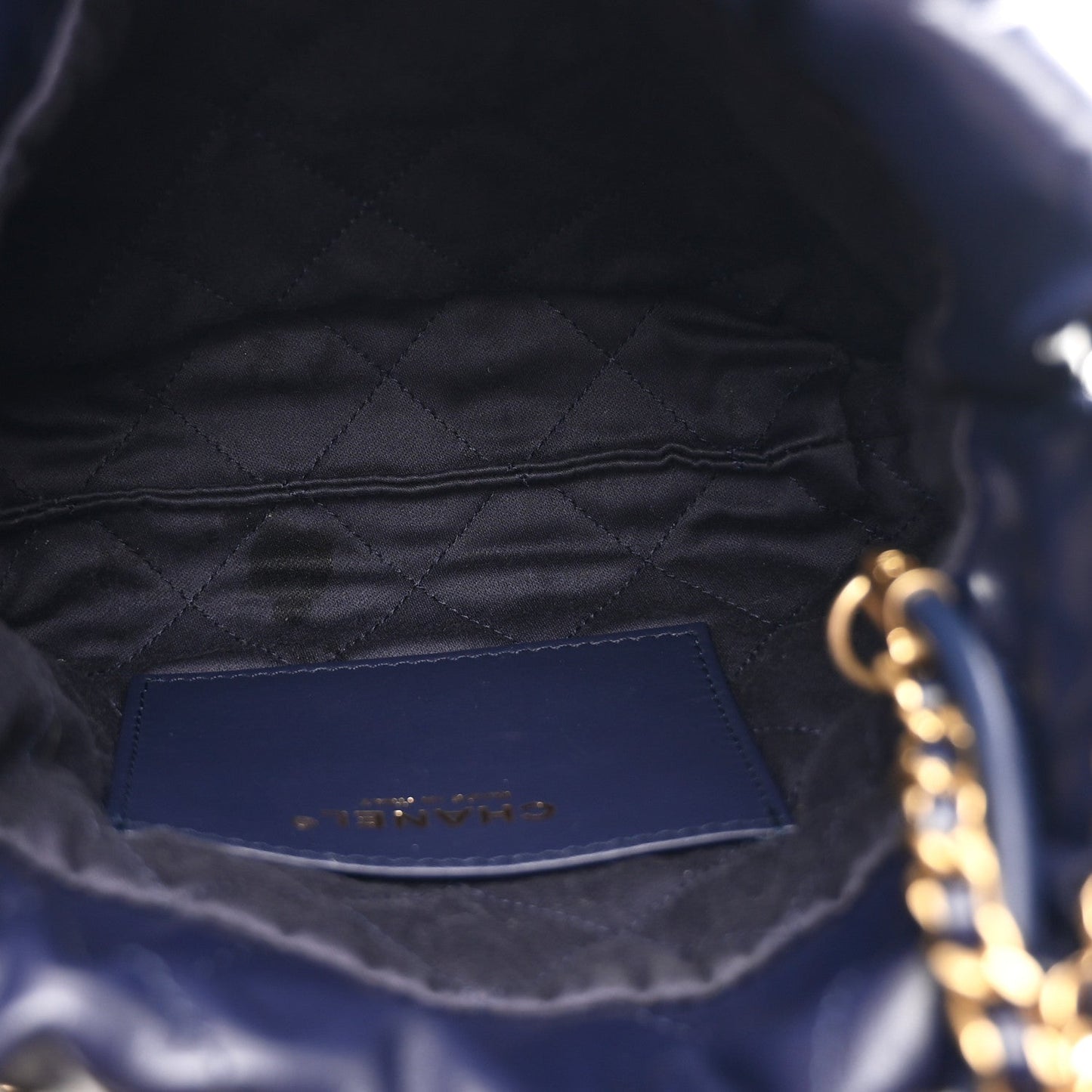 Shiny Calfskin Quilted Mini Chanel 22 Navy Blue