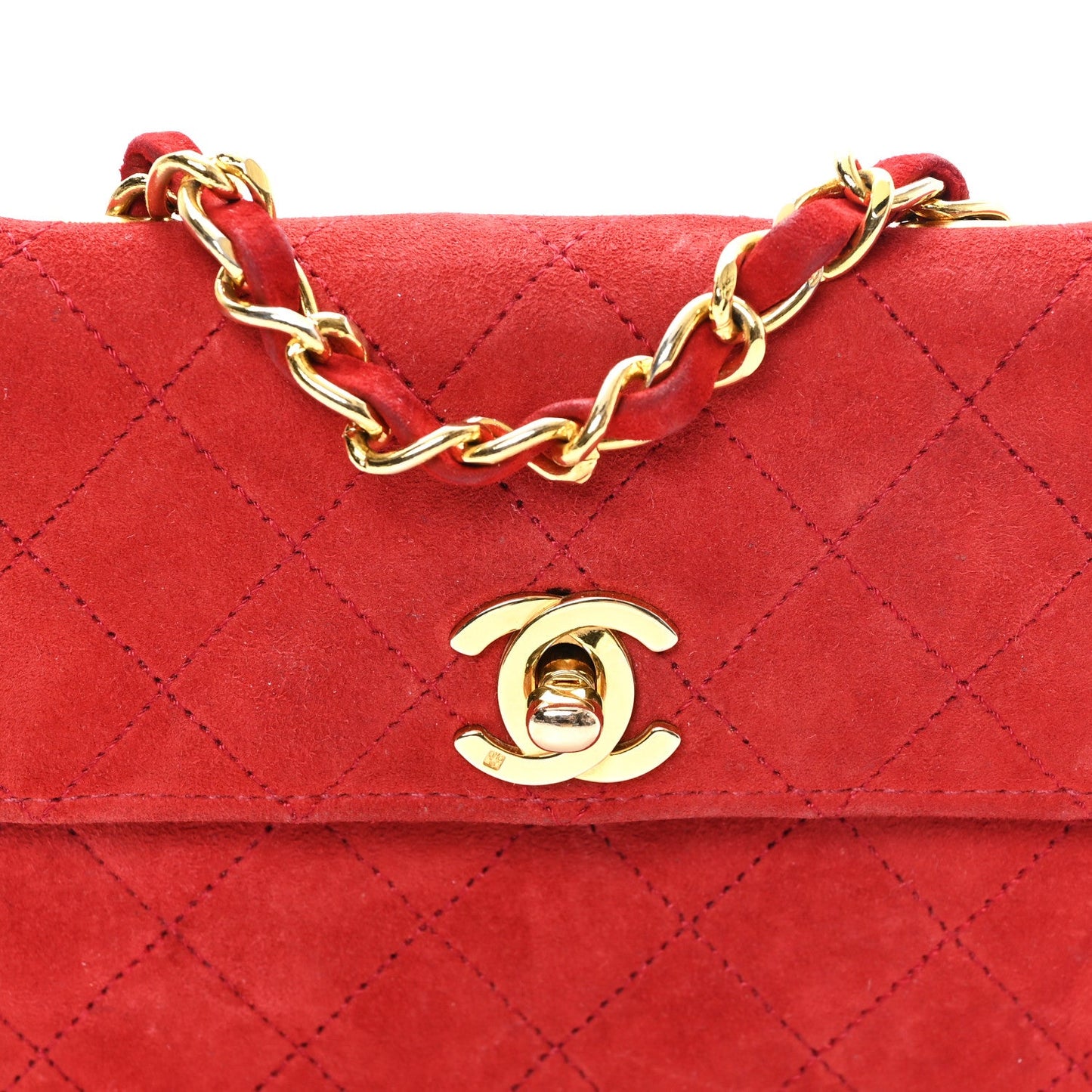 Suede Quilted Mini Square Flap Red