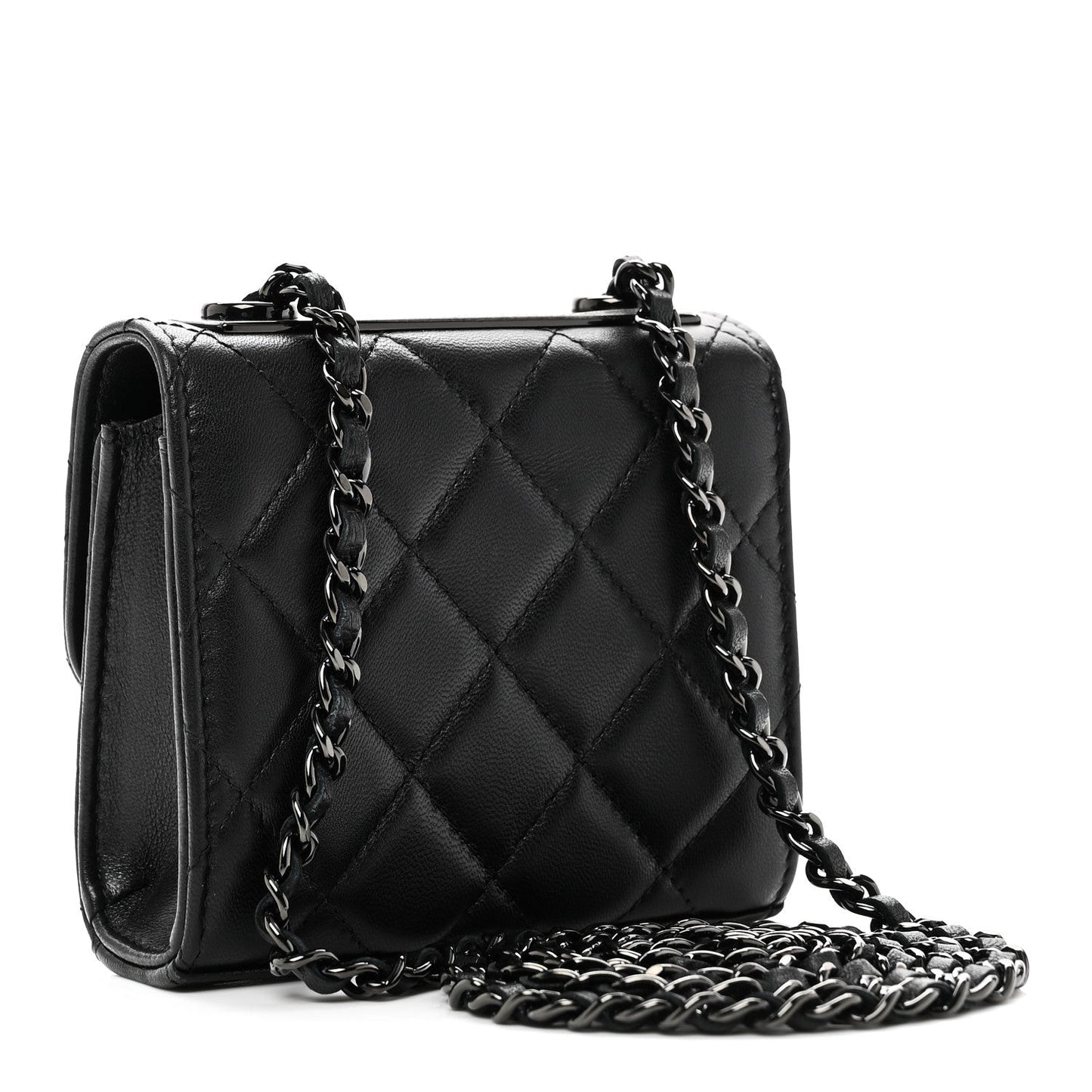 Lambskin Quilted Mini Trendy CC Clutch With Chain So Black