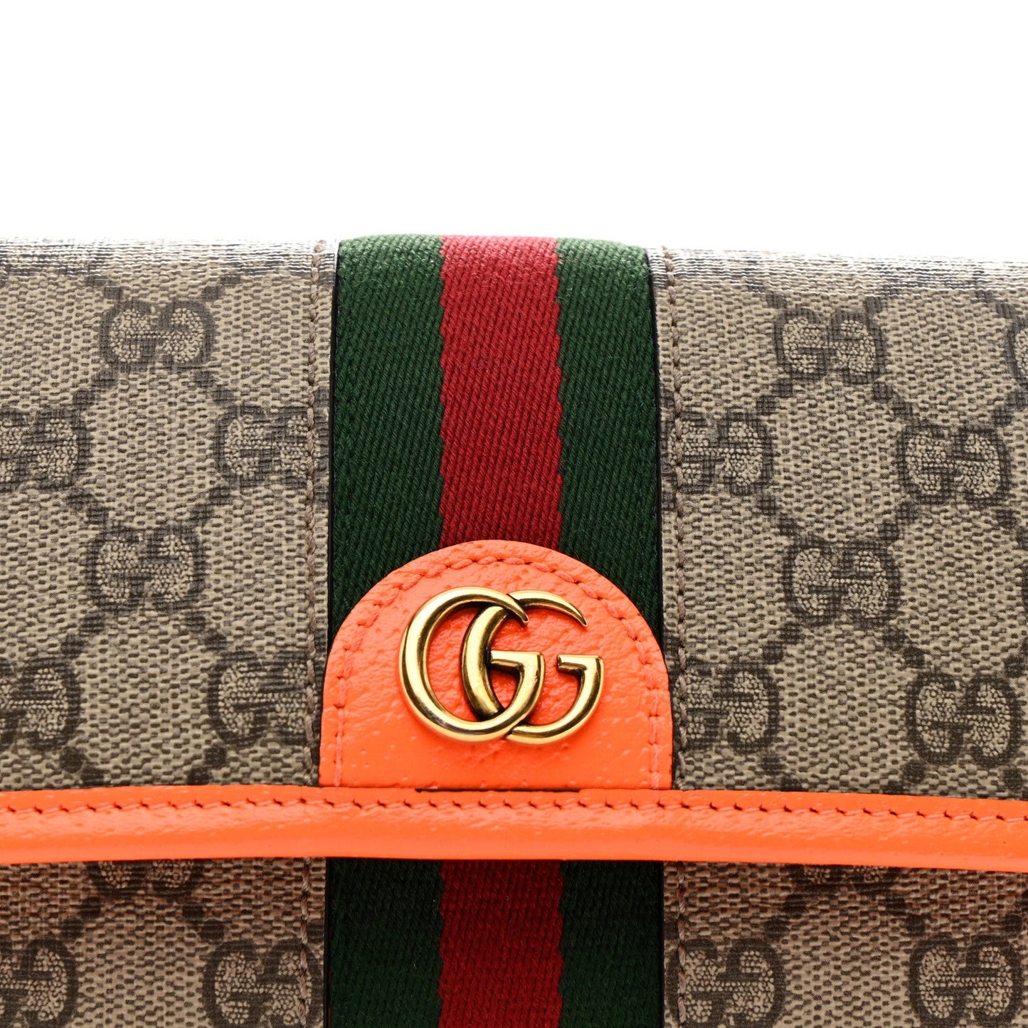 GG Supreme Monogram Web Small Ophidia Belt Bag Beige Ebony Orange Fluo