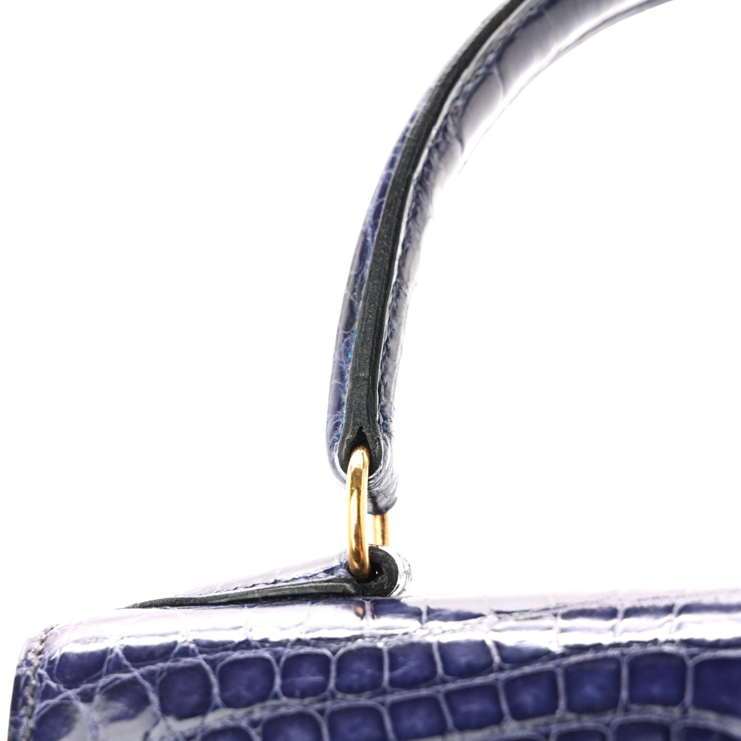 Shiny Alligator Mini Kelly Sellier 20 Bleu Roi
