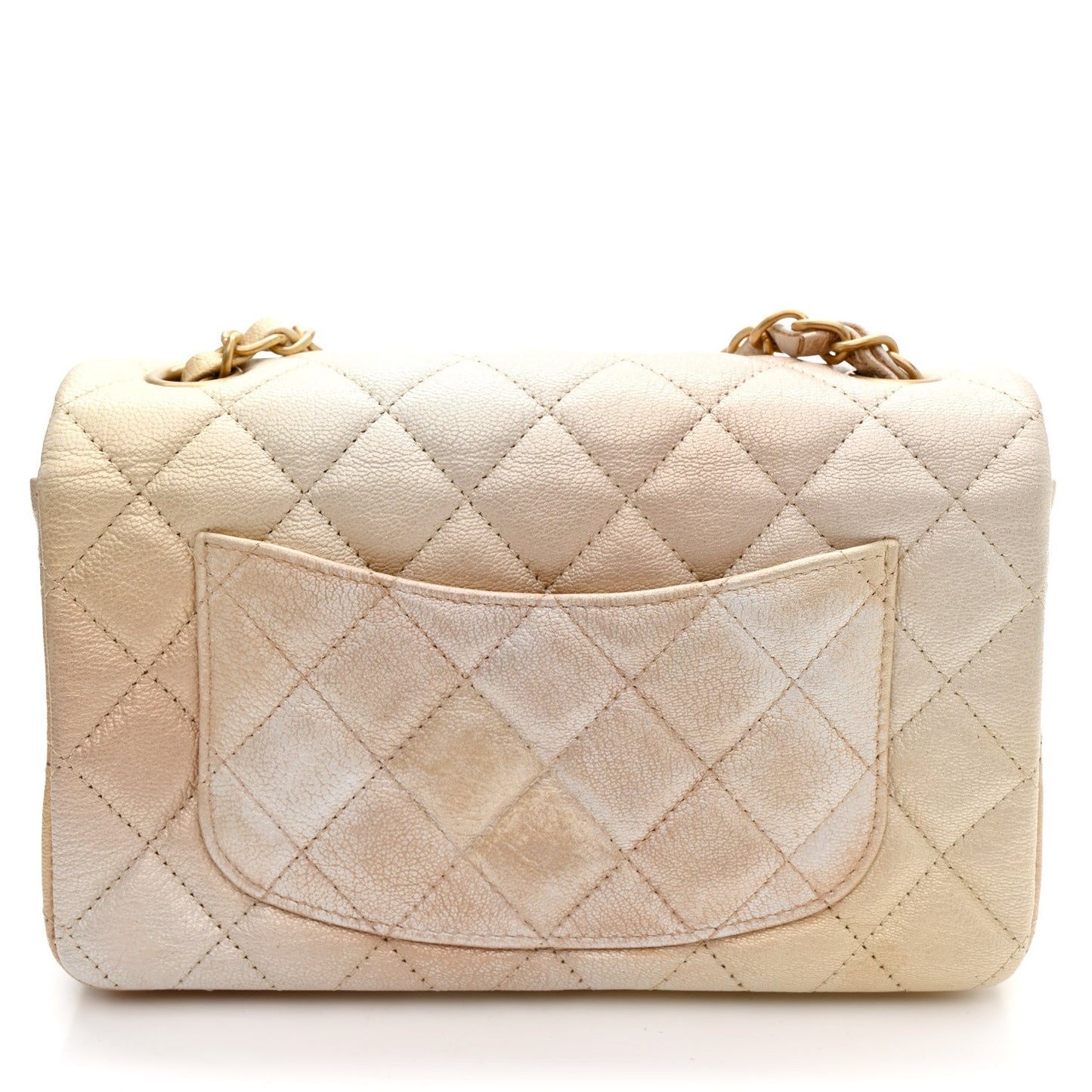 Metallic Goatskin Quilted Mini Rectangular Flap Gold