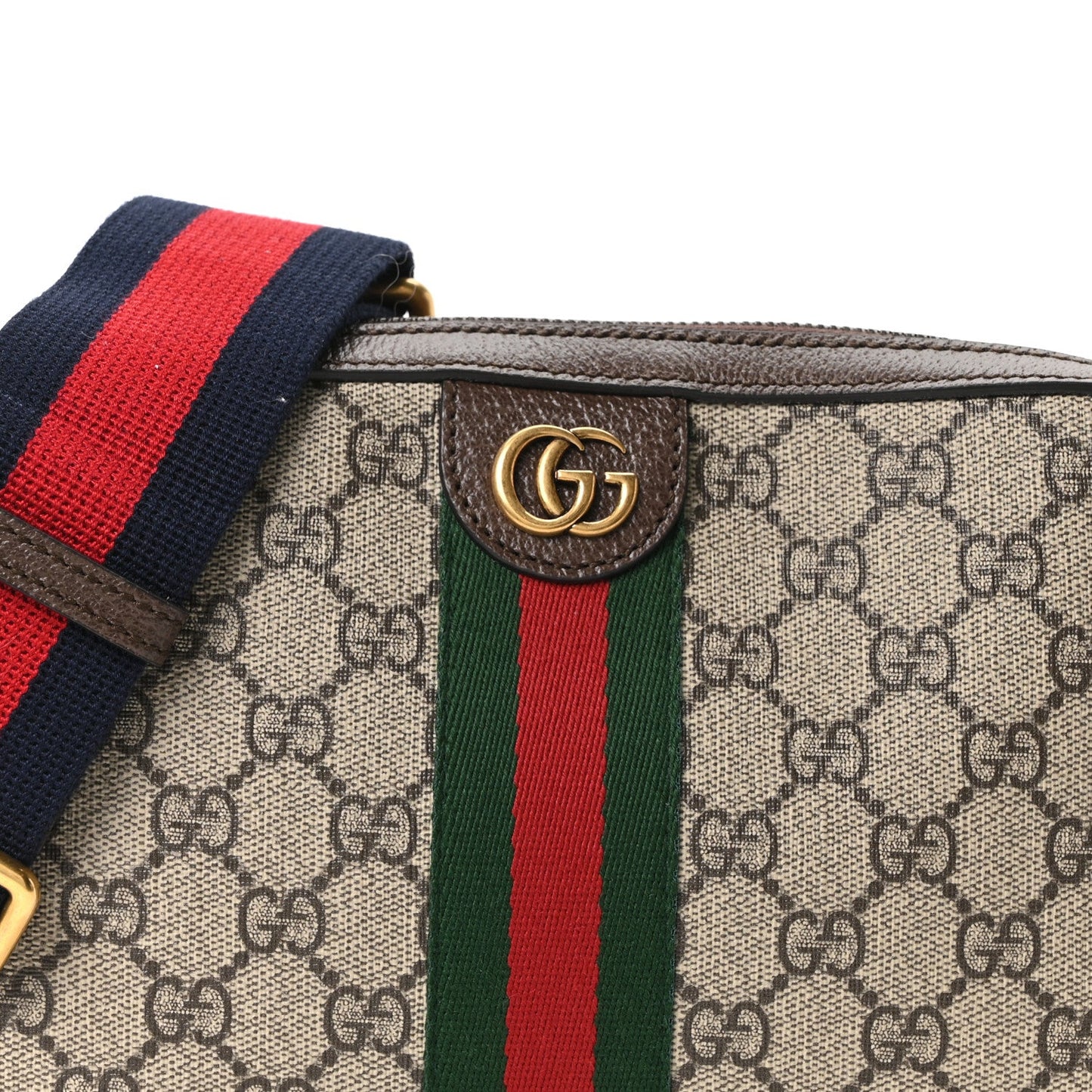 GG Supreme Monogram Textured Dollar Calfskin Web Ophidia Wristlet Shoulder Bag Beige Ebony New Acero