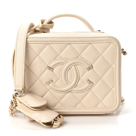 Caviar Quilted Small CC Filigree Vanity Case White
