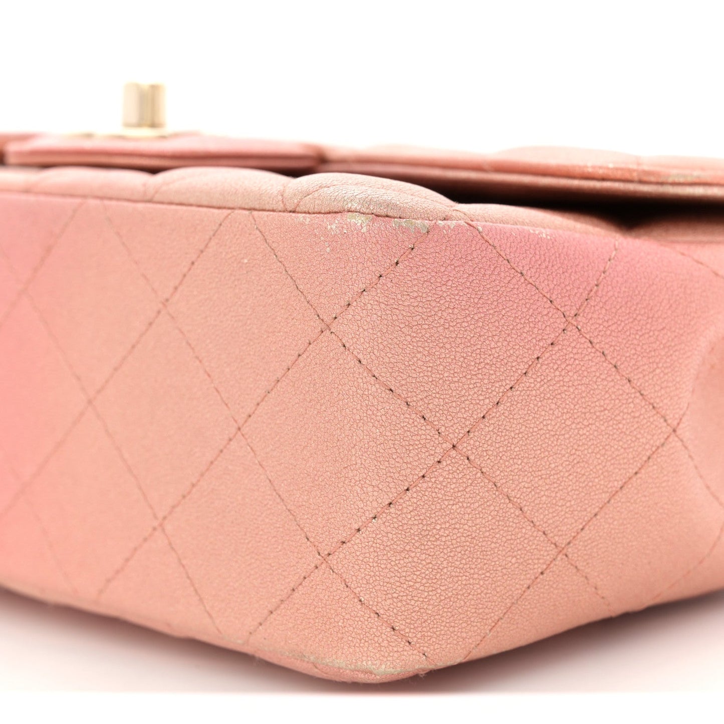 Metallic Lambskin Quilted Ombre Mini Rectangular Flap Pink