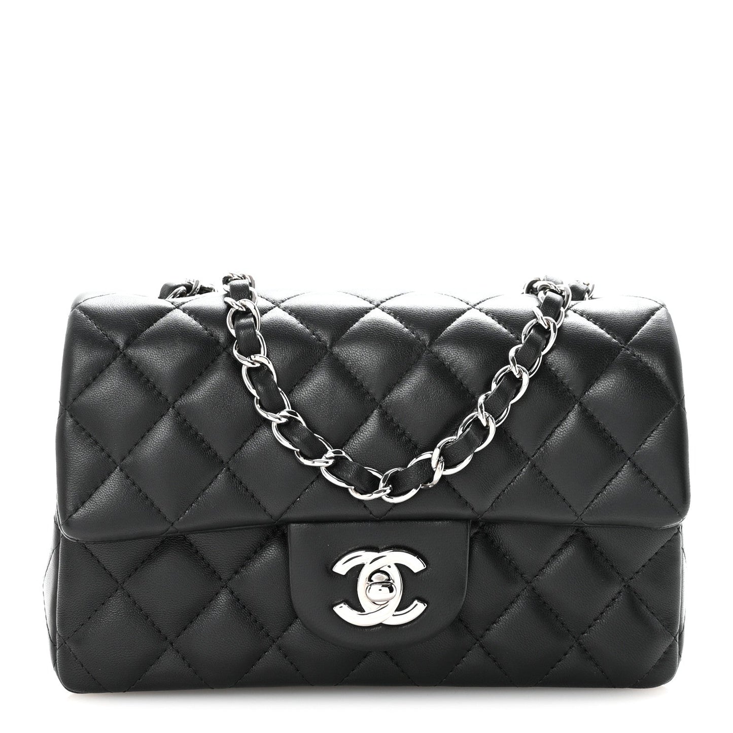Lambskin Quilted Mini Rectangular Flap Black