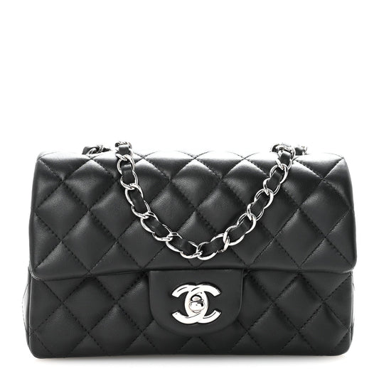 Lambskin Quilted Mini Rectangular Flap Black