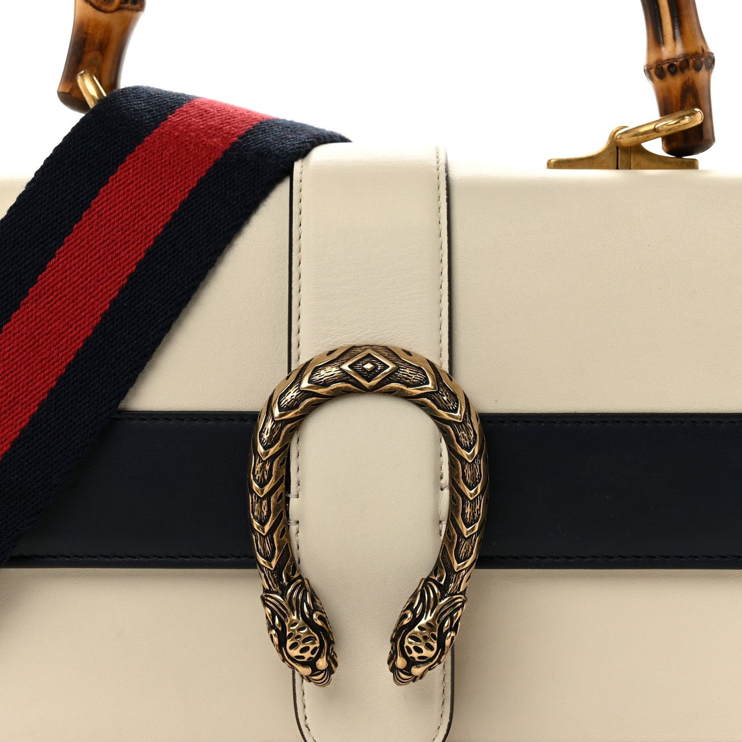 Calfskin Bamboo Web Medium Dionysus Top Handle Bag White Blue Hibiscus Red