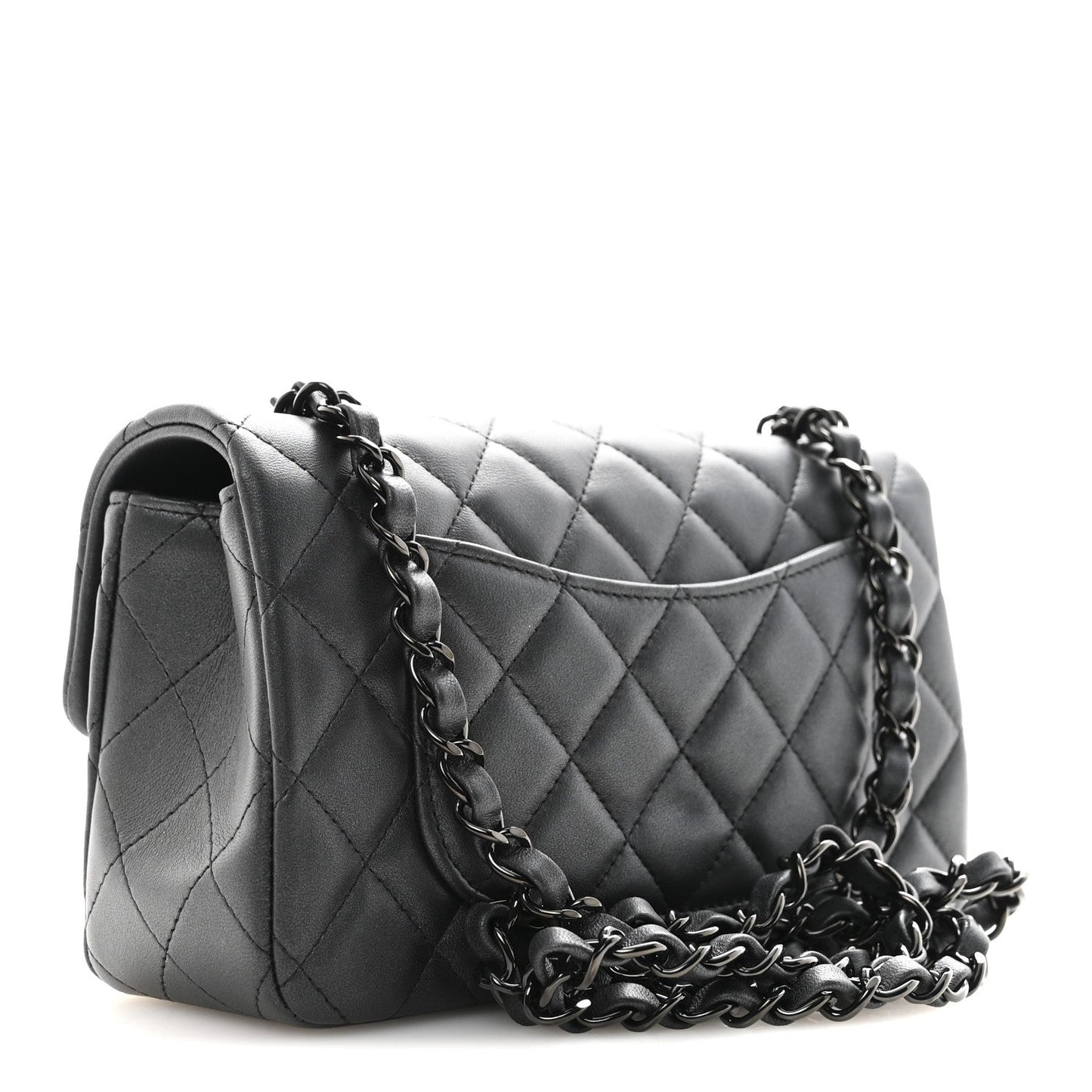 Pearly Lambskin Quilted Mini Rectangular Flap So Black