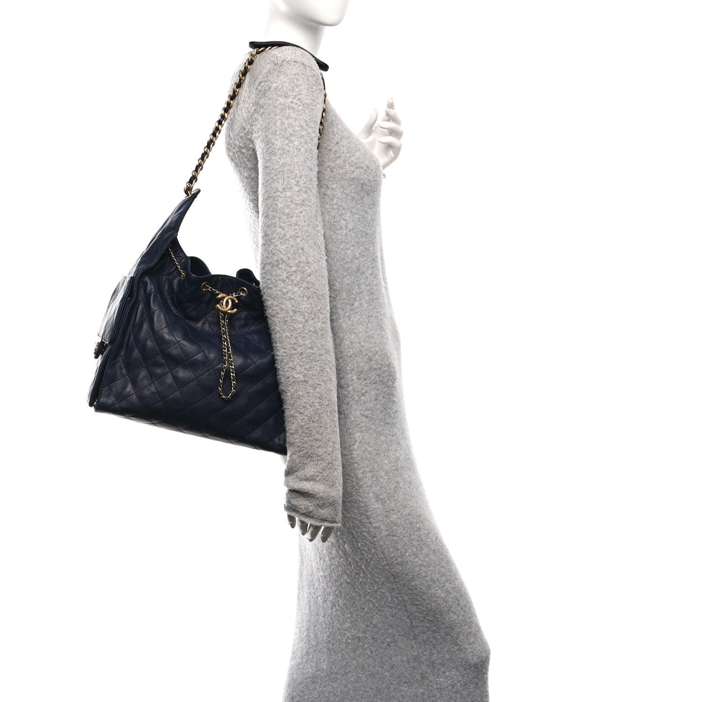 Caviar Quilted Medium Chanel 25 Handbag Dark Navy