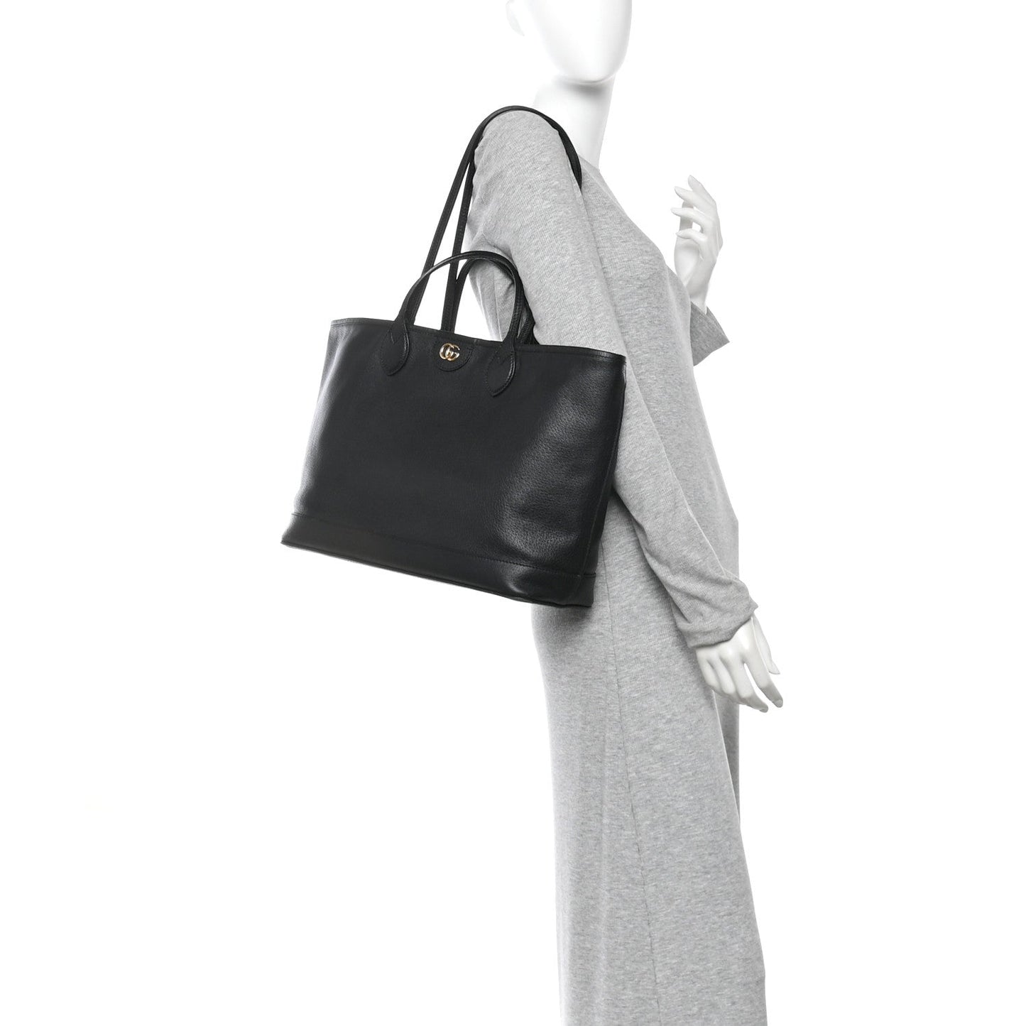 Textured Dollar Calfskin Medium Ophidia Shoulder Tote Bag Black