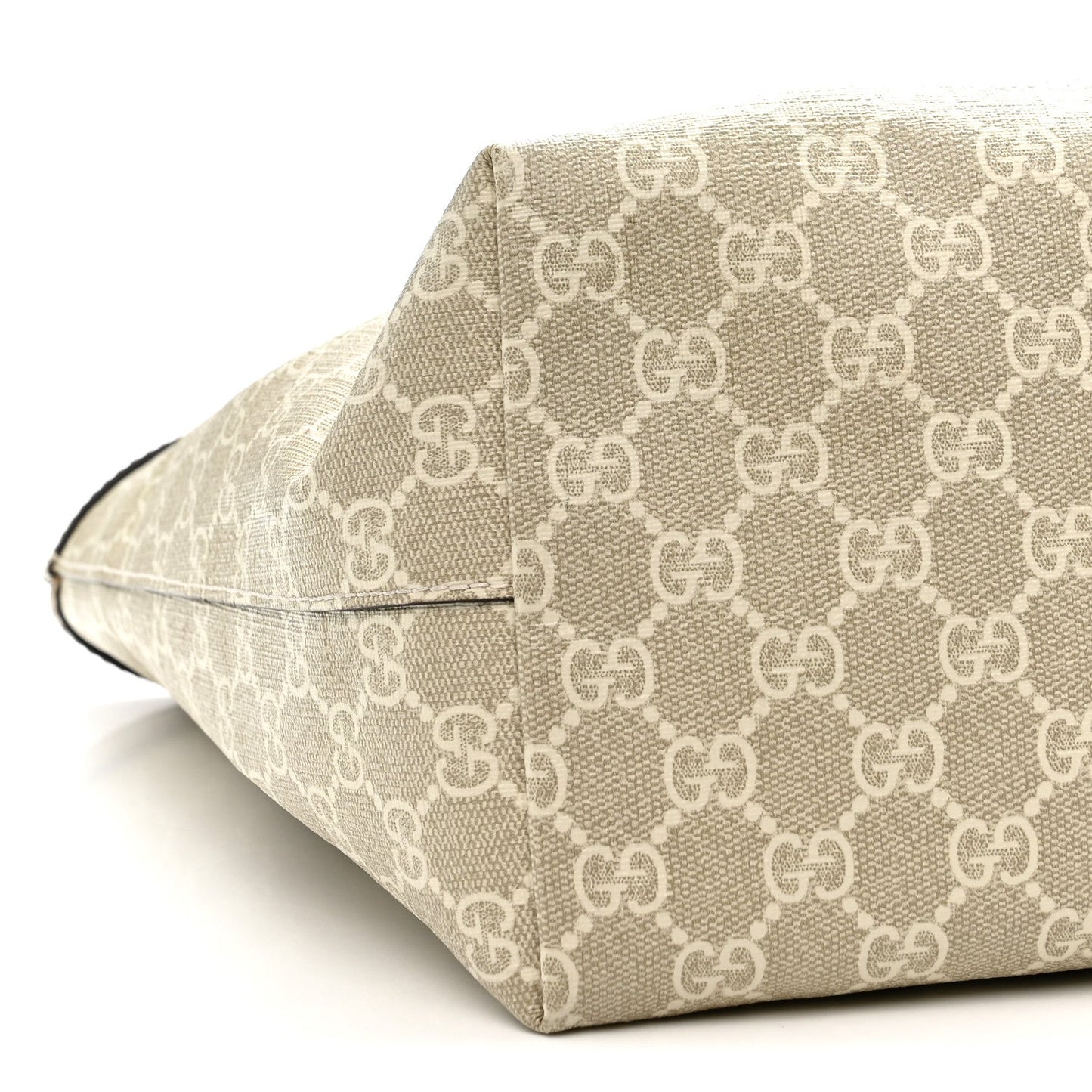 GG Supreme Monogram Textured Dollar Calfskin Web Medium Ophidia Shopping Tote Beige Mystic White Oatmeal