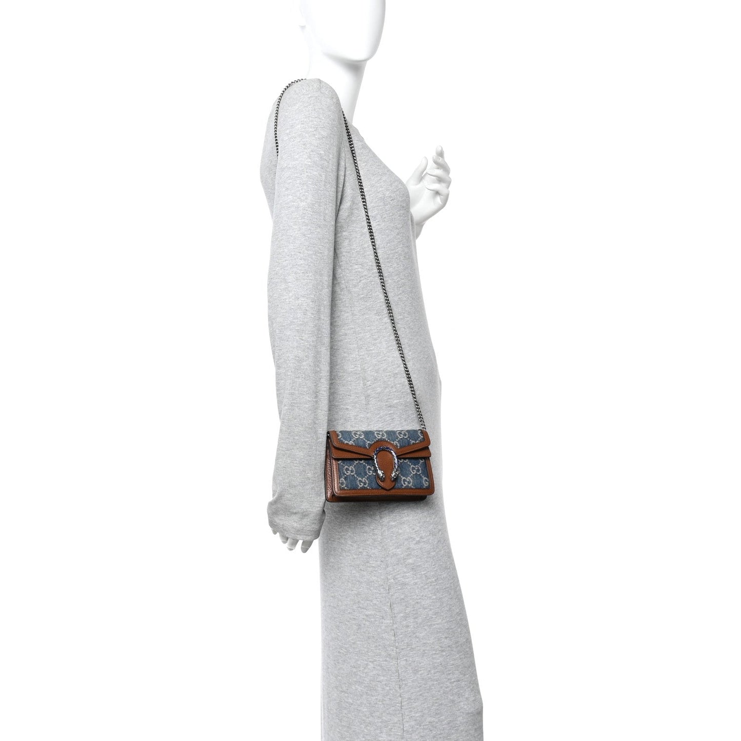New Denim GG Monogram Dollar Calfskin Enamel Super Mini Dionysus Shoulder Bag Blue Tea Cuir Epilog Electric Blue