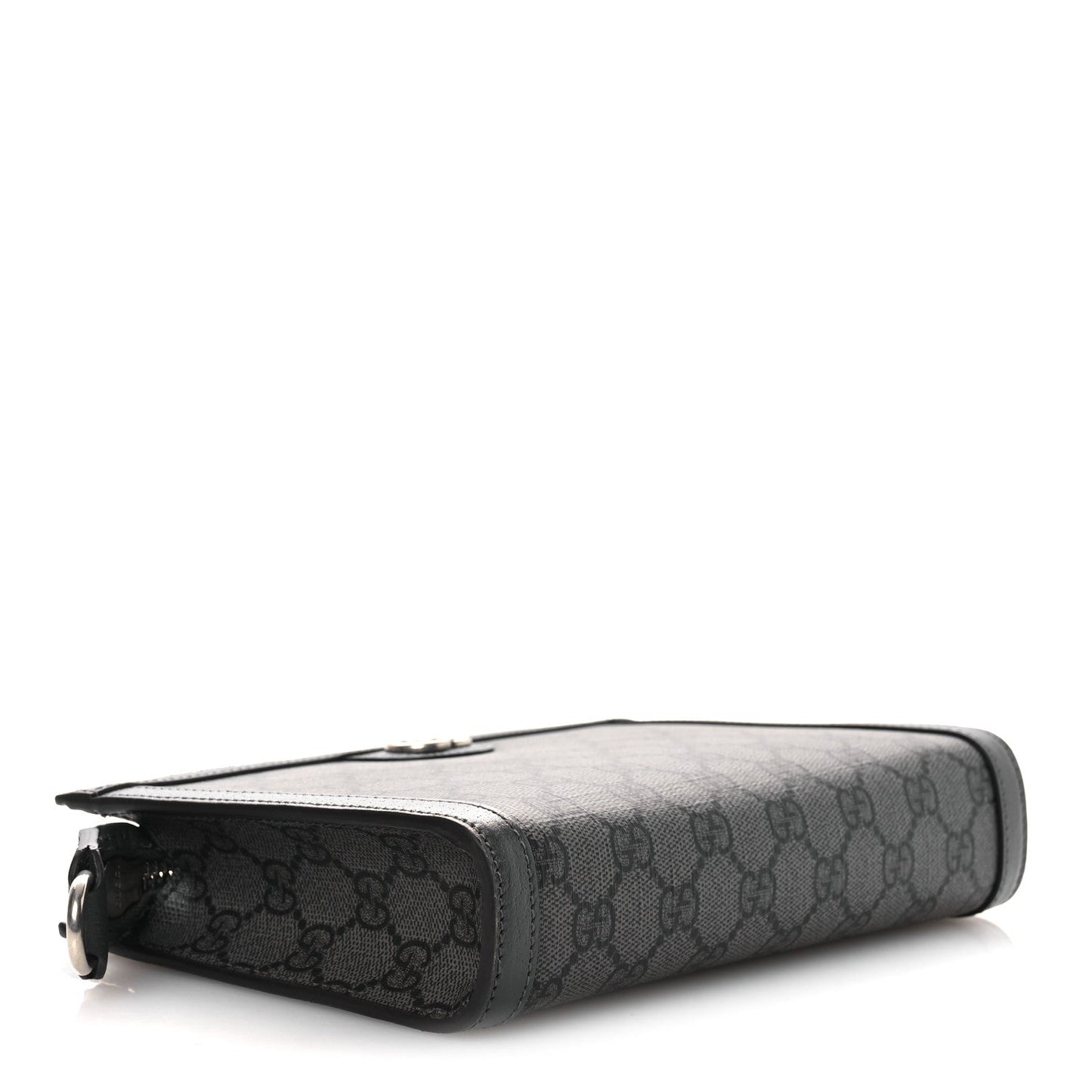GG Supreme Monogram Textured Dollar Calfskin Web Small Ophidia Shoulder Bag Grey Black Graphite Grey