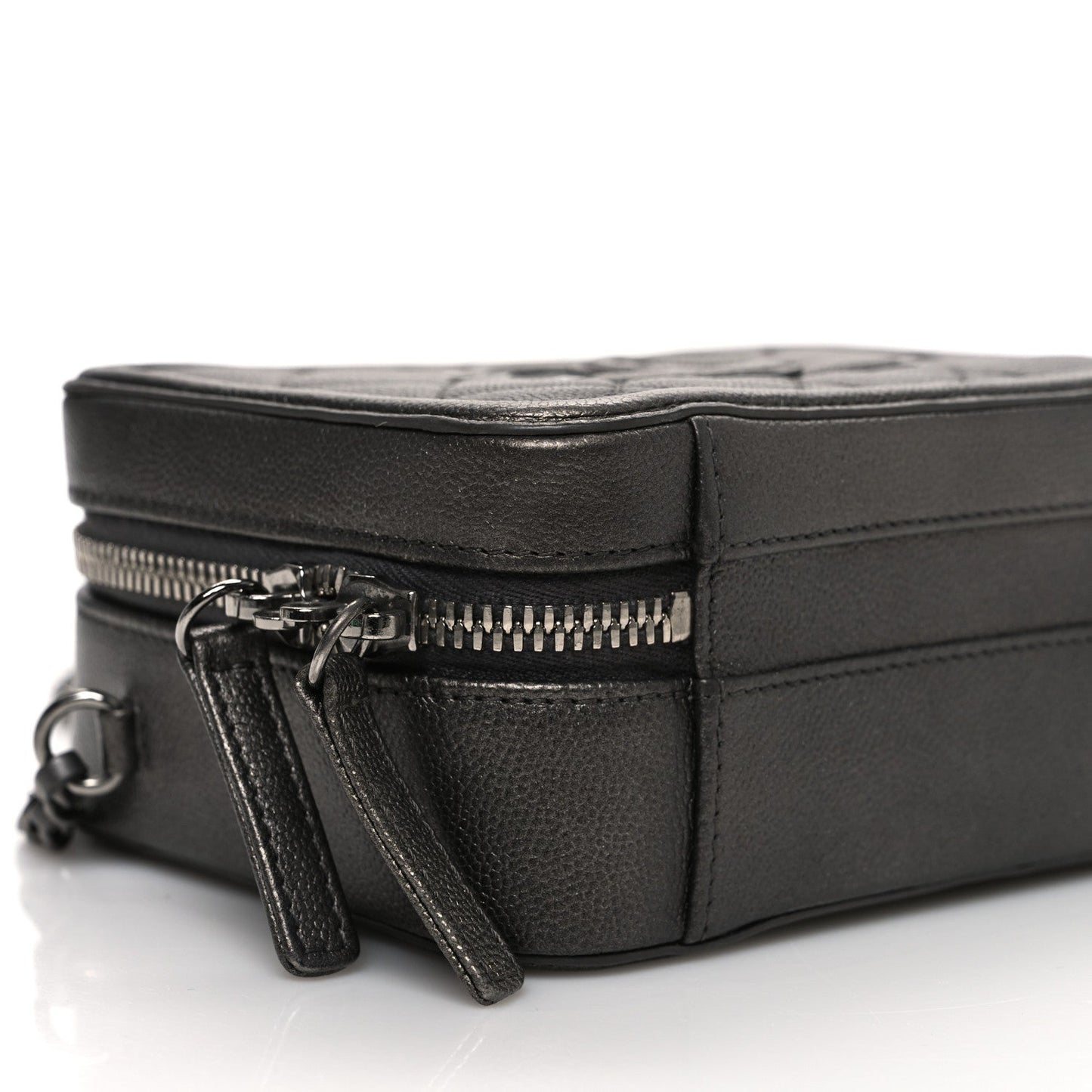 Metallic Caviar Quilted Small CC Filigree Vanity Case Dark Silver