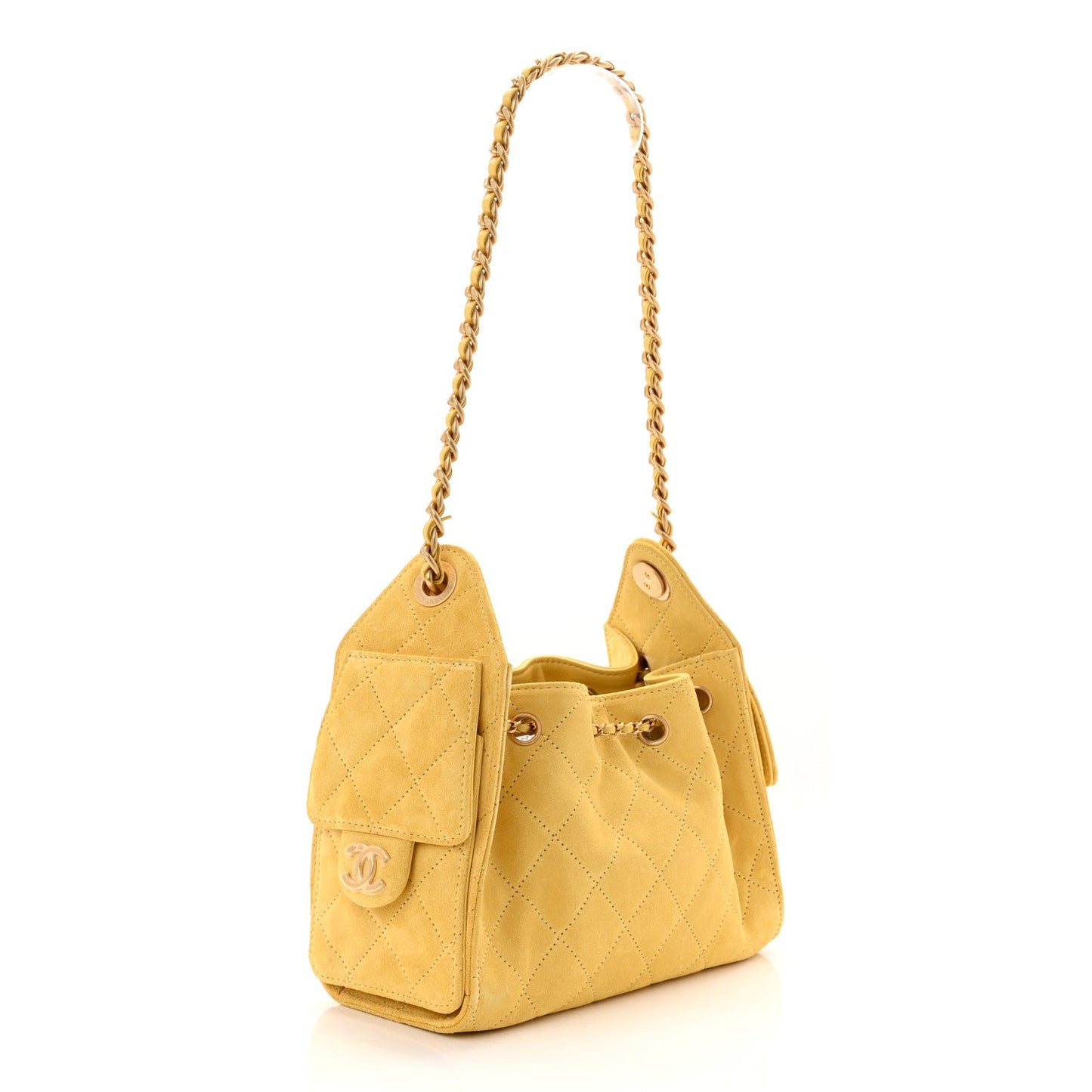 Suede Quilted Mini Chanel 25 Handbag Yellow