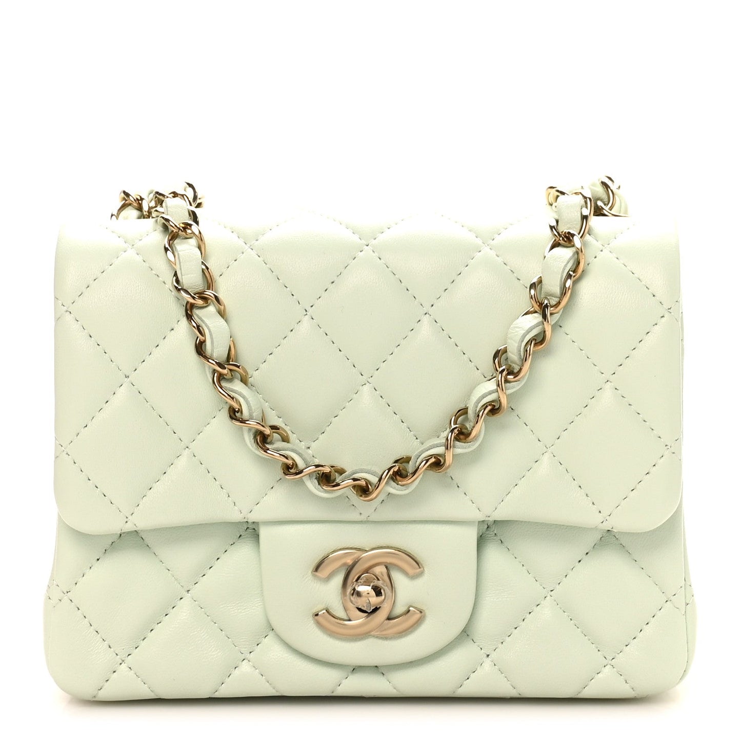 Lambskin Quilted Mini Square Flap Light Green