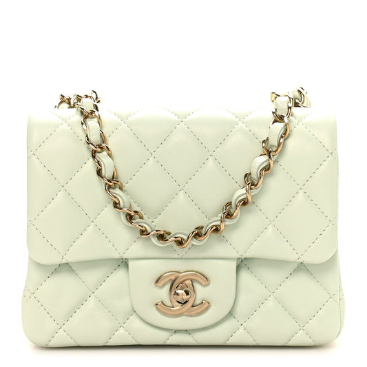 Lambskin Quilted Mini Square Flap Light Green