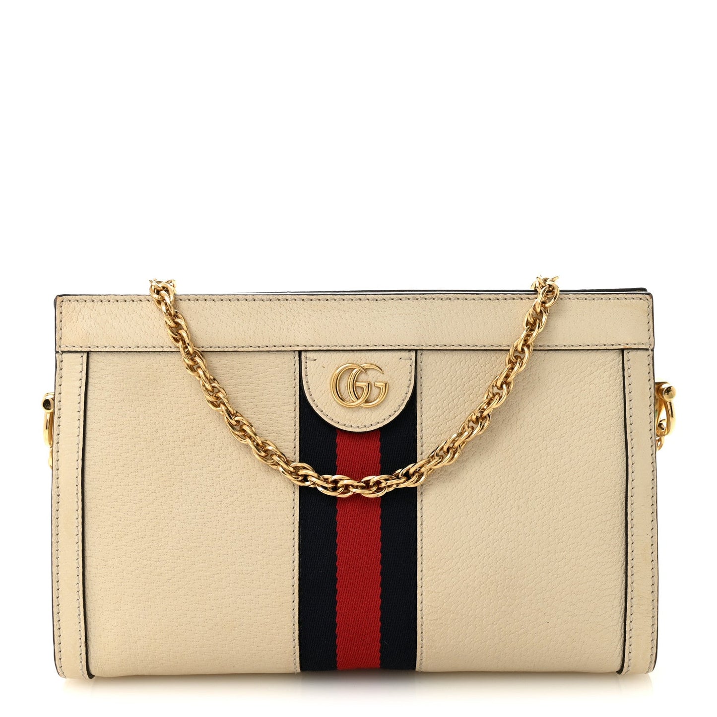Textured Calfskin Web Small Ophidia Chain Shoulder Bag Mystic White
