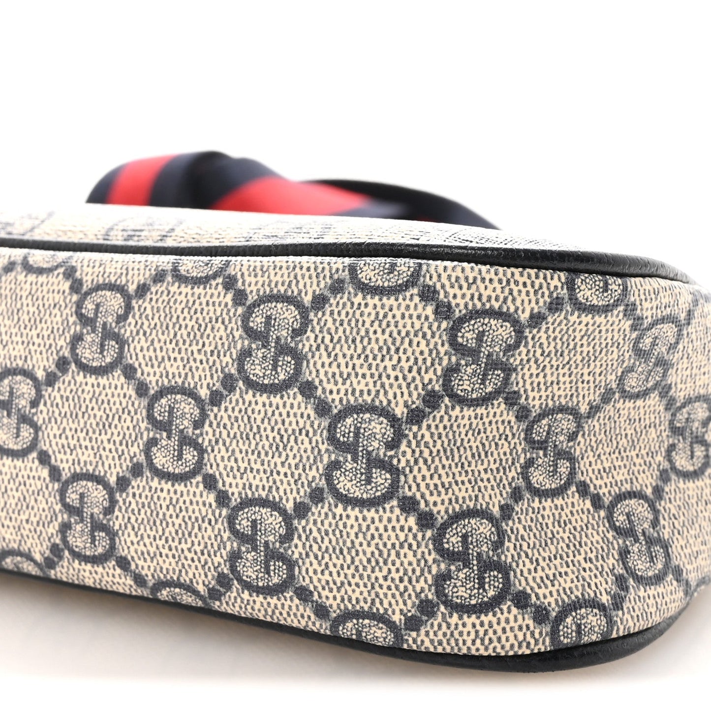 GG Supreme Monogram Textured Dollar Calfskin Web Small Ophidia GG Handbag Beige Blue
