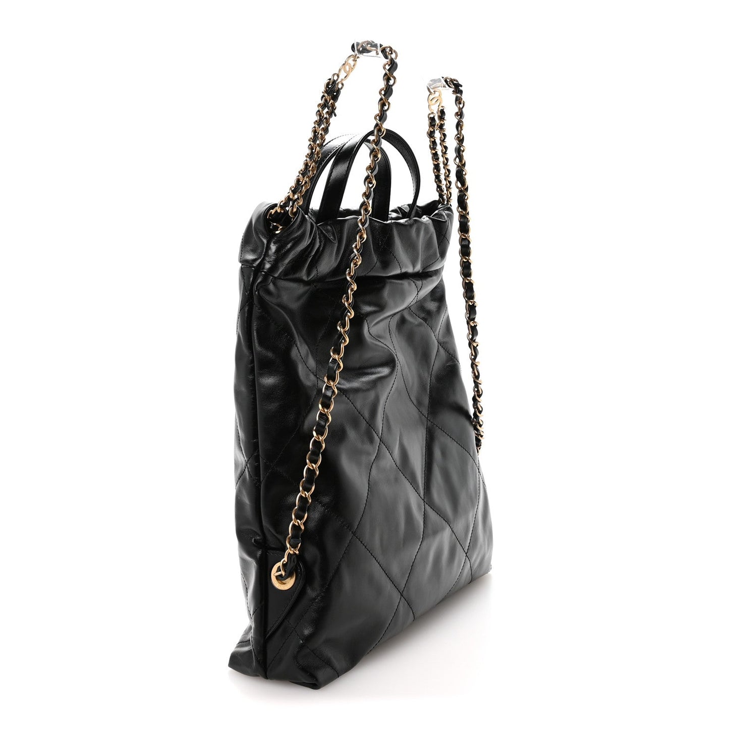 Shiny Calfskin Quilted Chanel 22 Backpack Black