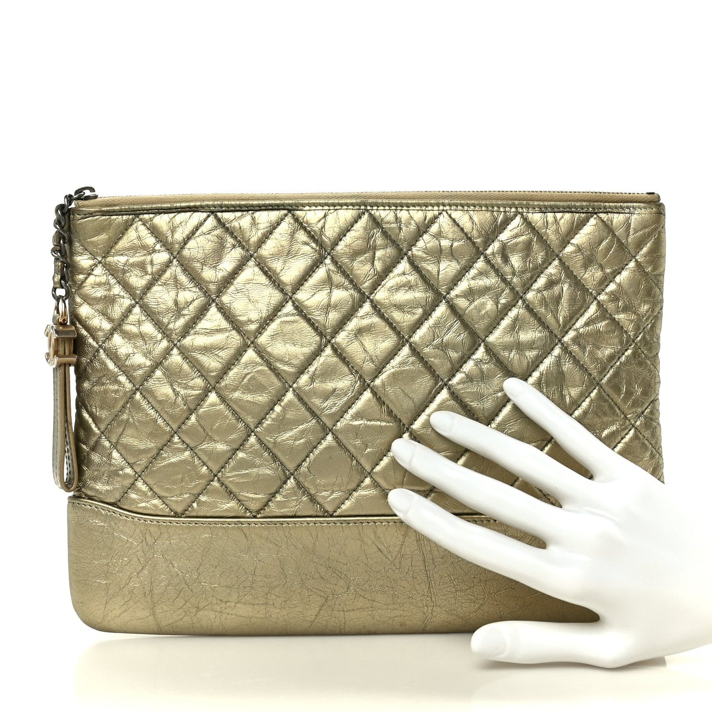 Metallic Aged Calfskin Quilted Medium Gabrielle Cosmetic Case  Gold
