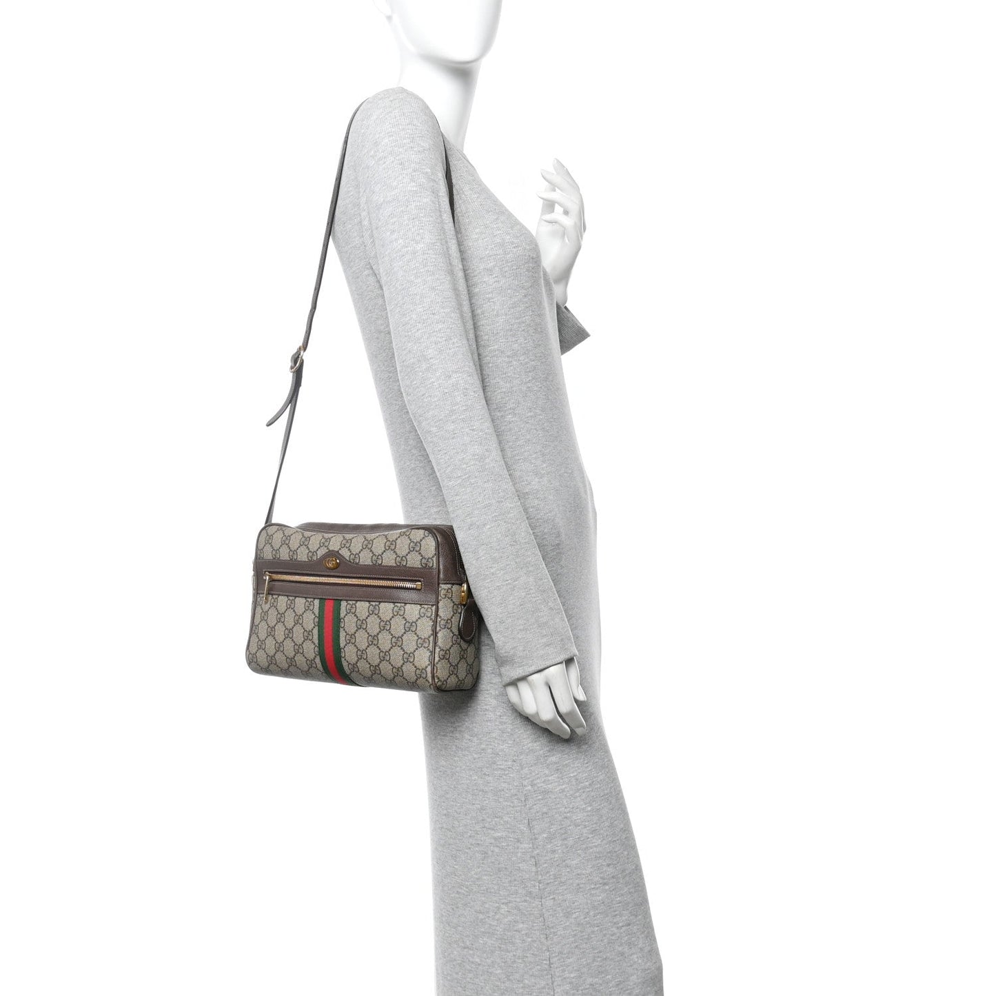 GG Supreme Monogram Web Small Ophidia Shoulder Bag Brown