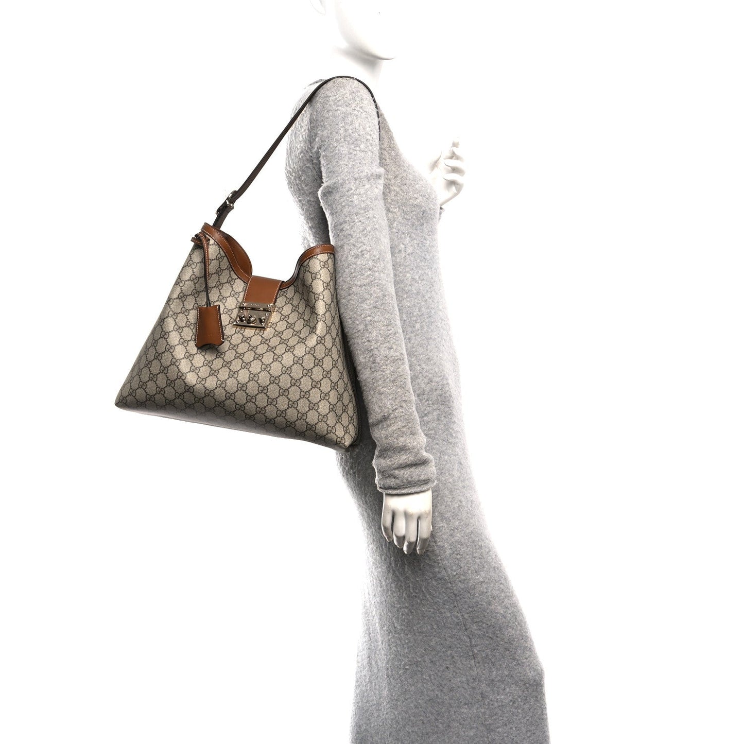 GG Icon Monogram Padlock Shoulder Bag Beige Dark Brown