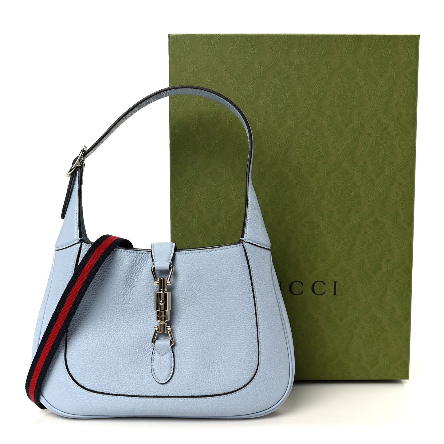 Grained Calfskin Web Medium Jackie 1961 Hobo Light Blue