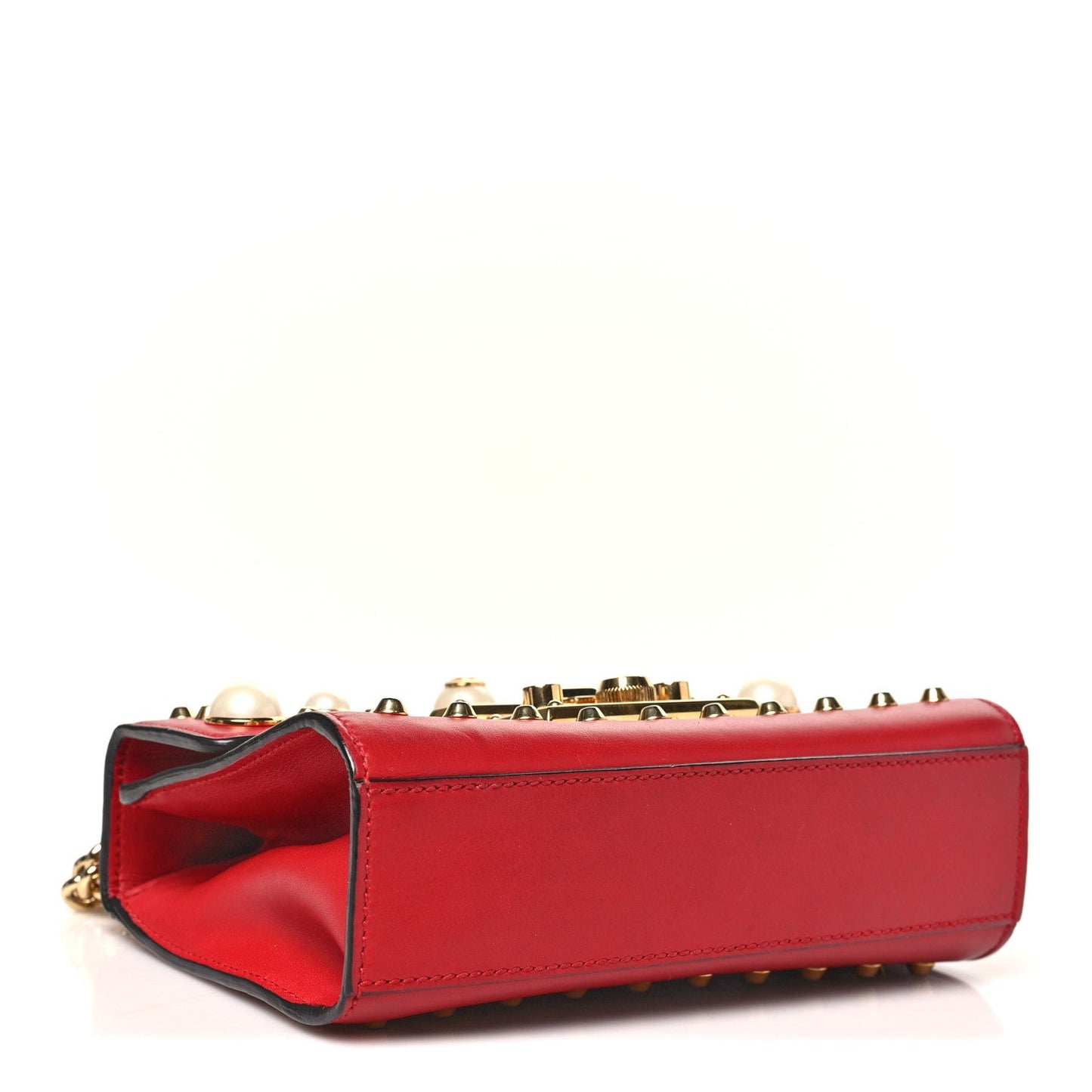 Calfskin Studded Small Padlock Shoulder Bag Hibiscus Red